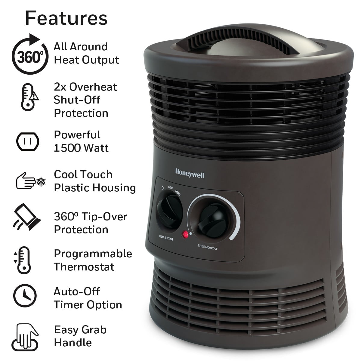 Honeywell Surround Heat Ceramic Heater, Portable Electric Space Heater with Adjustable Thermostat (Black, 1 Unit) aacsu