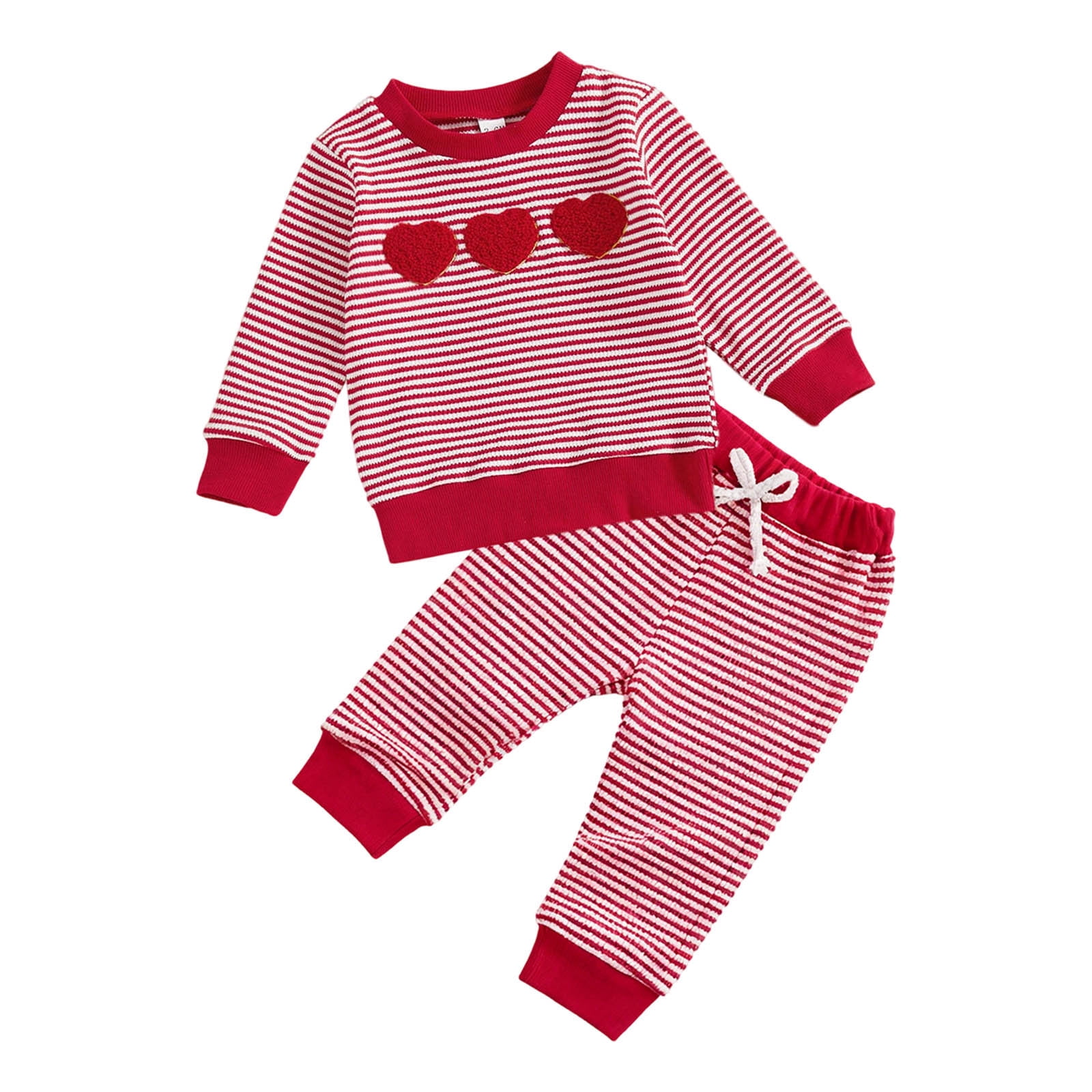 Gelikeya Toddler Girls Valentine's Day Heart Print Long Sleeve Sweatshirt and Pants Set (Red, 2-3 Years) af2xa