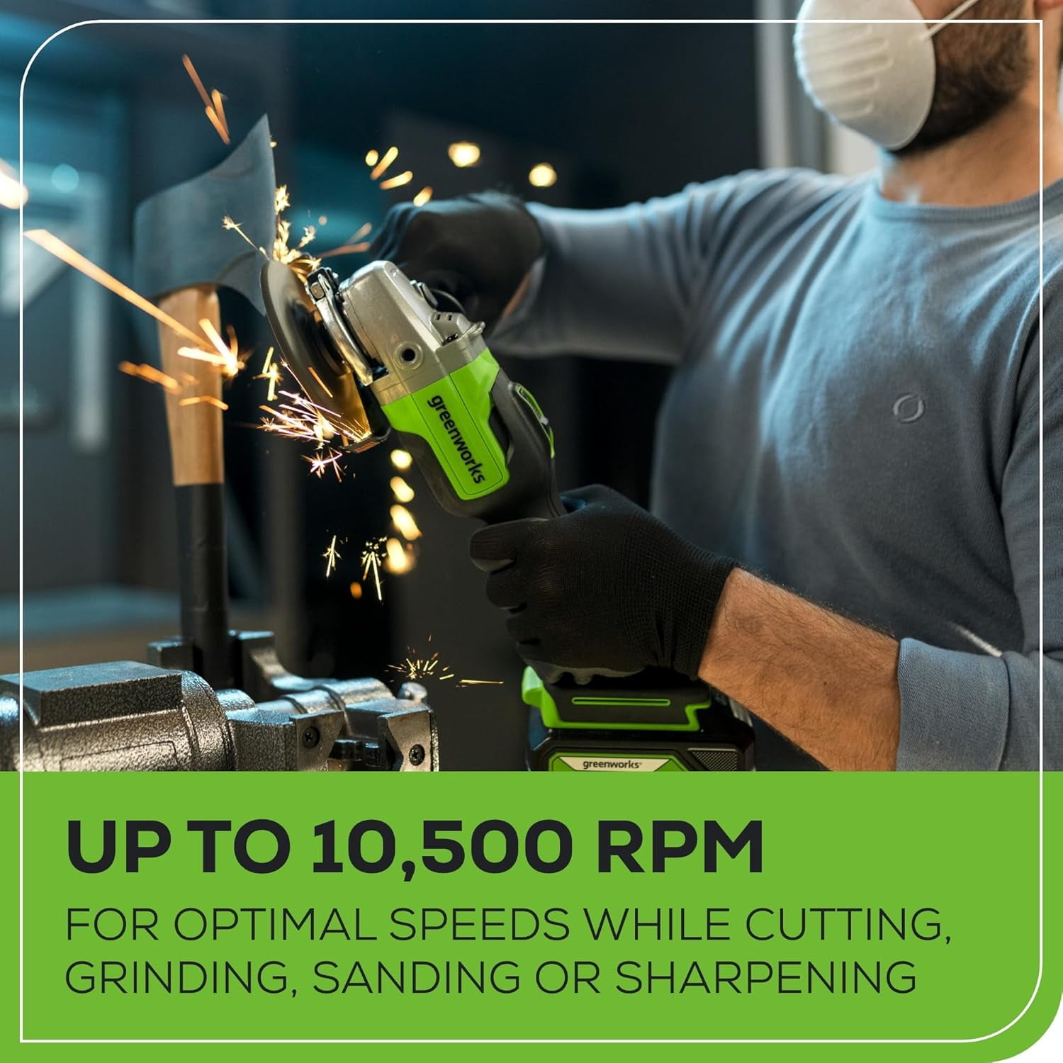 Greenworks 24V Brushless Angle Grinder with 4Ah USB Battery and Charger (Green, 4.5 in) h0a5u