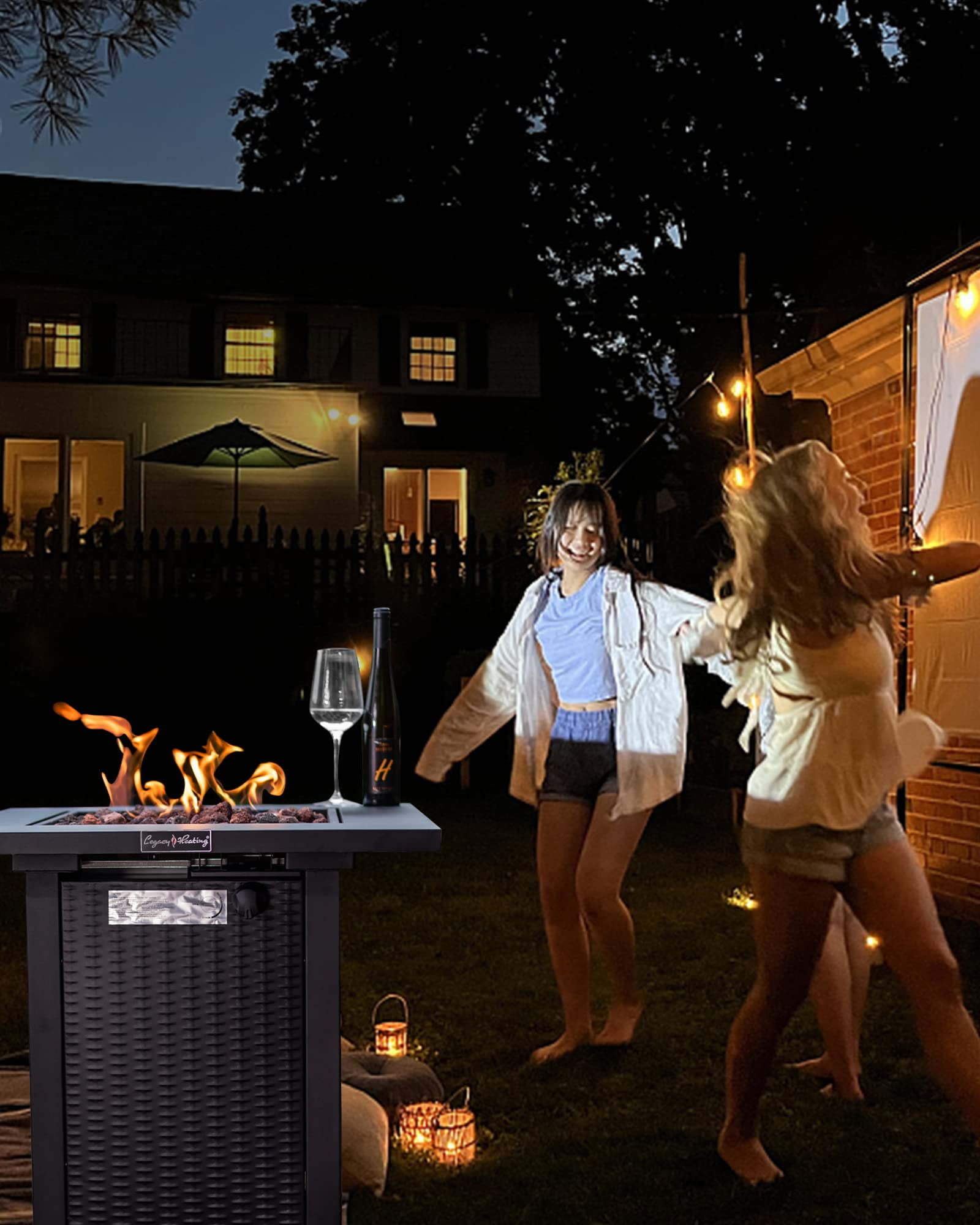 Legacy Heating 28 in Square Wicker Propane Fire Pit Table, Outdoor Patio Heater with Lava Rocks (Brown, 28 in x 28 in x 24 in) nqukh