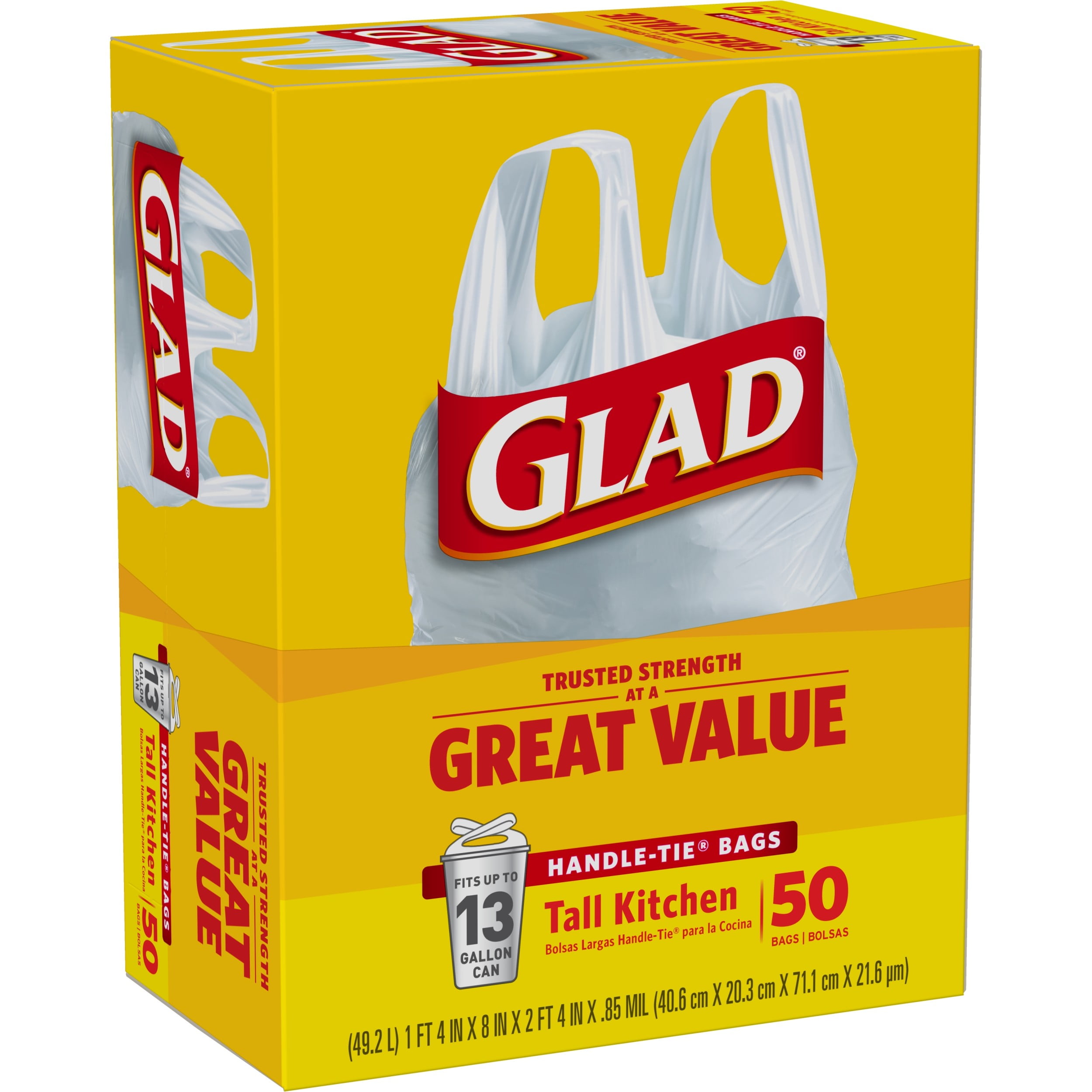 Glad Tall Kitchen Trash Bags with Handle-Tie Closure (White, 50 ct) rencv