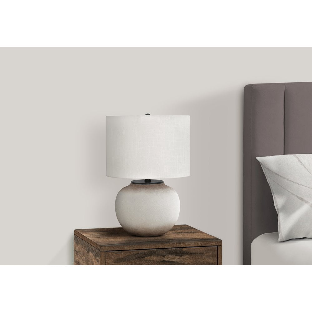 Monarch Specialties Modern Table Lamp with Cream Ceramic Base and Ivory Fabric Shade (21 in. H) xen7c