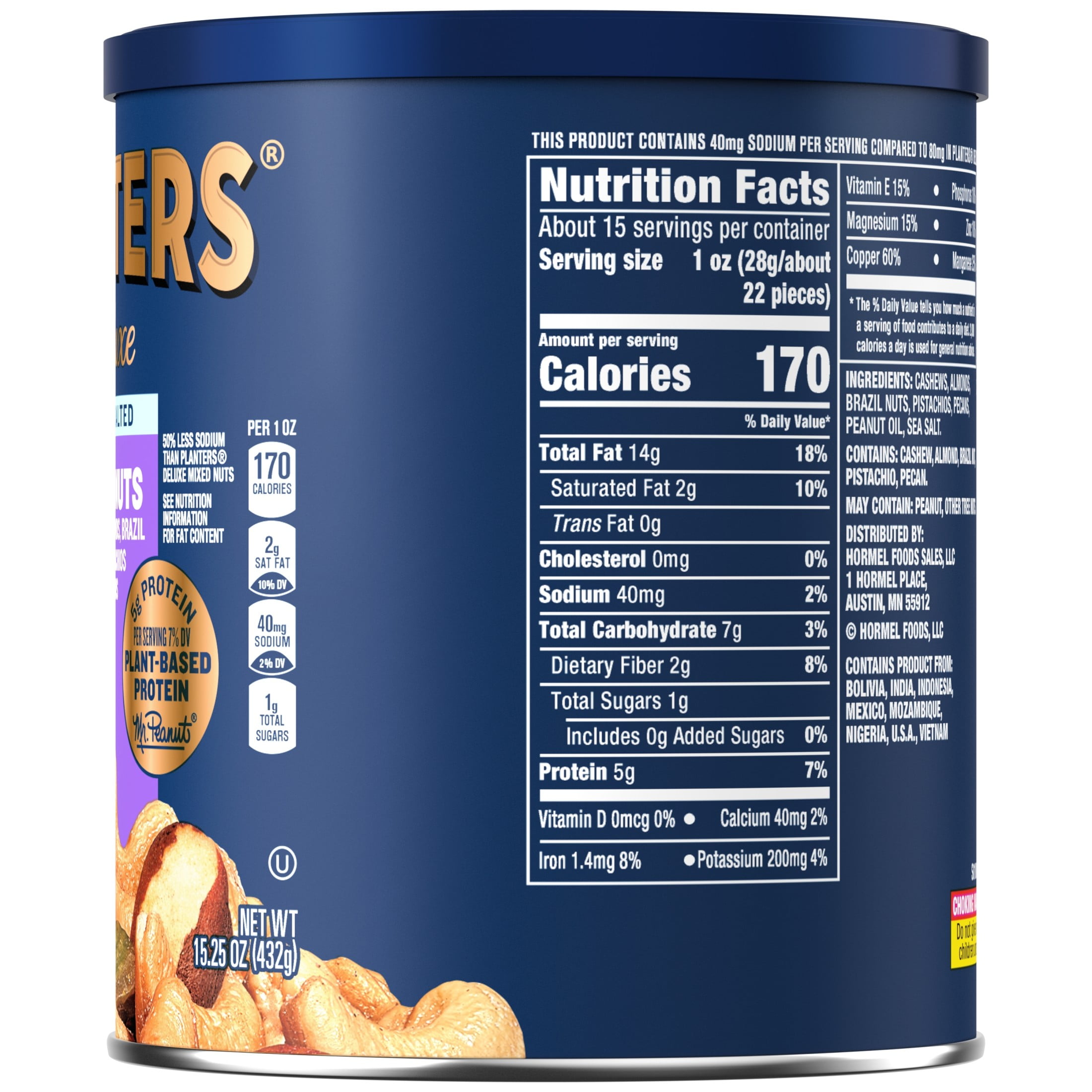 PLANTERS Deluxe Lightly Salted Mixed Nuts, Roasted Almonds Cashews and Pecans (15.25 oz) lu8pk