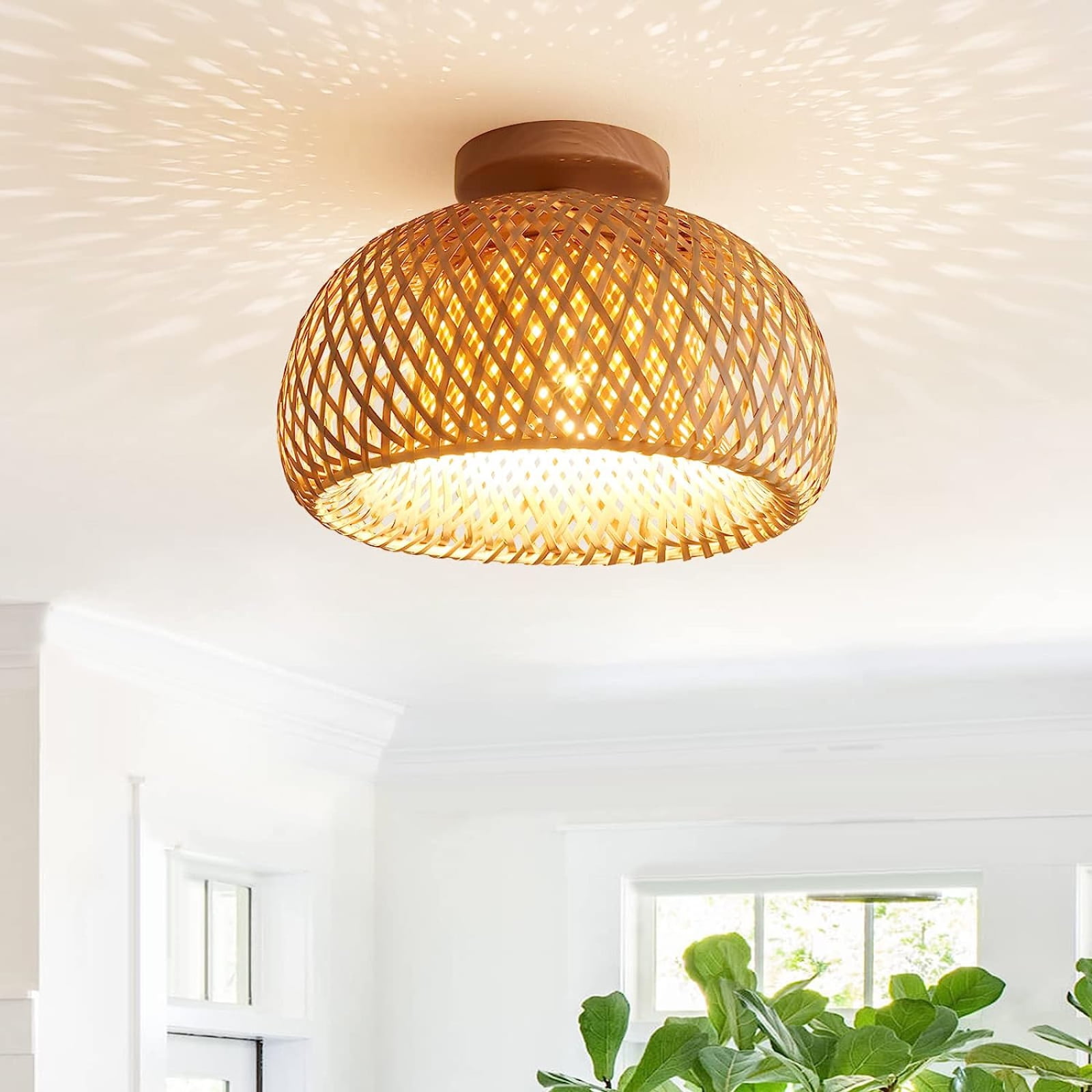 IC INSTANT COACH Rattan Semi Flush Mount Ceiling Light, Handmade Boho Bamboo Chandelier for Farmhouse Bedroom and Hallway (Natural, 10 in) jimth