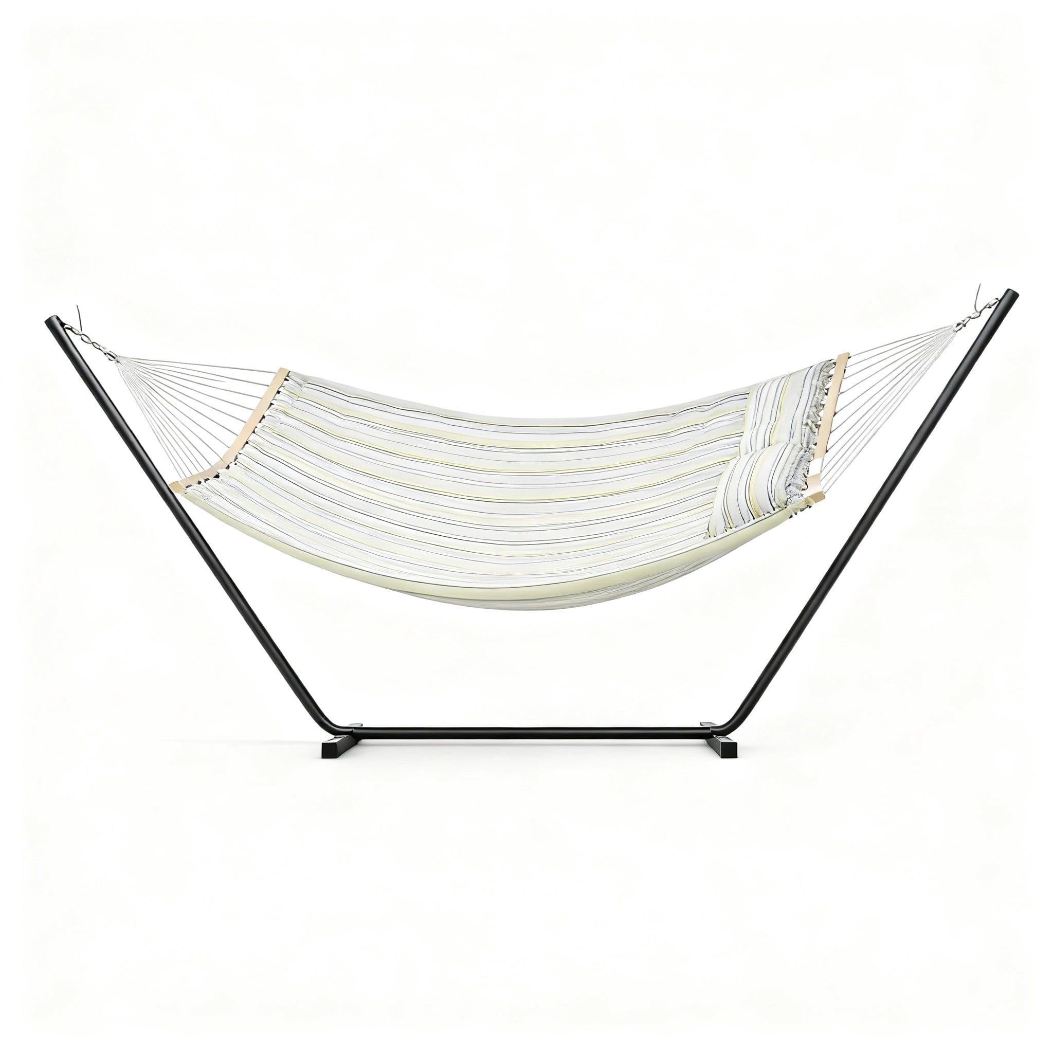 GARVEE Double Hammock with Stand, Heavy-Duty Outdoor Swing Bed with Adjustable Steel Frame (Blue & Green Stripes, 143.7 in) 9i0ty
