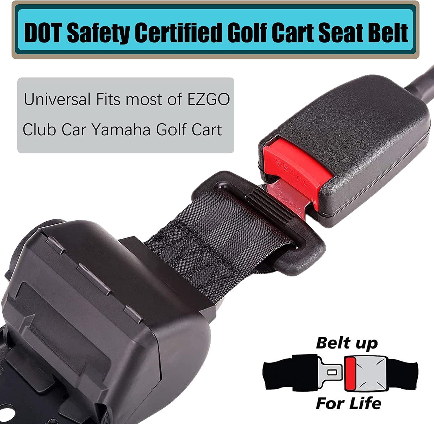 10L0L Golf Cart Seat Belt & Bracket Kit for 4-Passenger Yamaha EZGO Club Car (Black, 42 in) hks8w