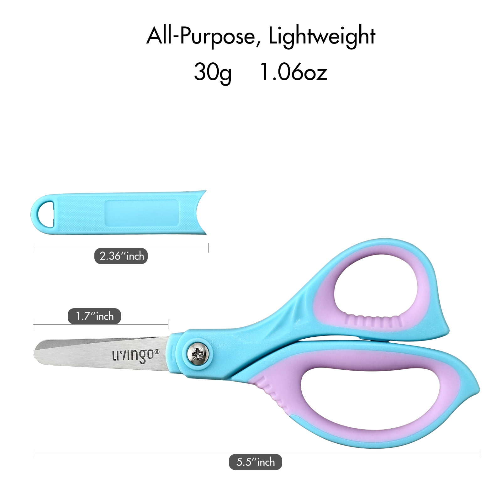 LIVINGO Safety Scissors for Kids and Crafts, Stainless Steel Blades with Rounded Tips (Multi-Color, 4-Pack, 5.5 in) h5ech