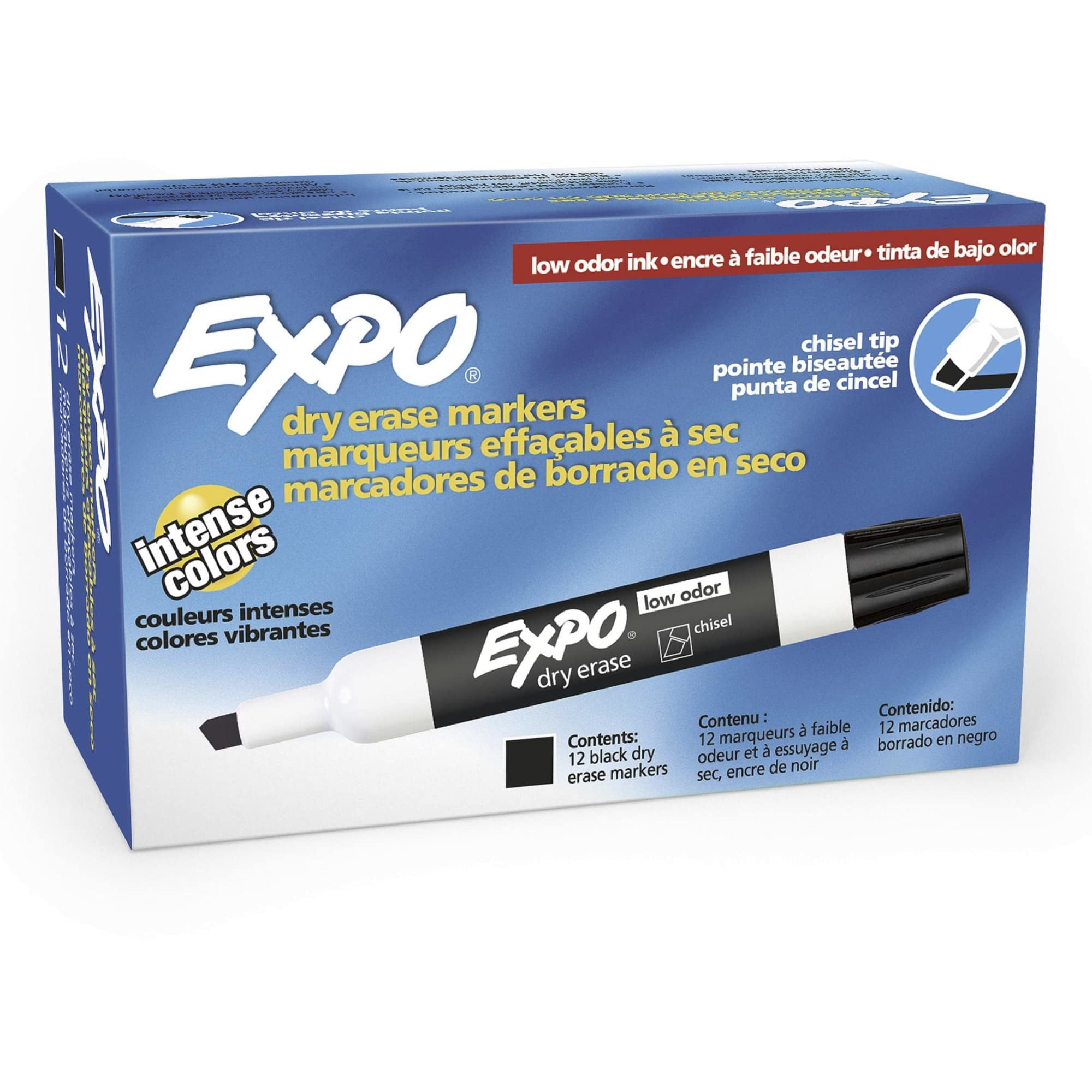 Expo Dry Erase Markers, Chisel Tip, Low-Odor Ink, Whiteboard Markers (Black, 12 Count) xi9xg