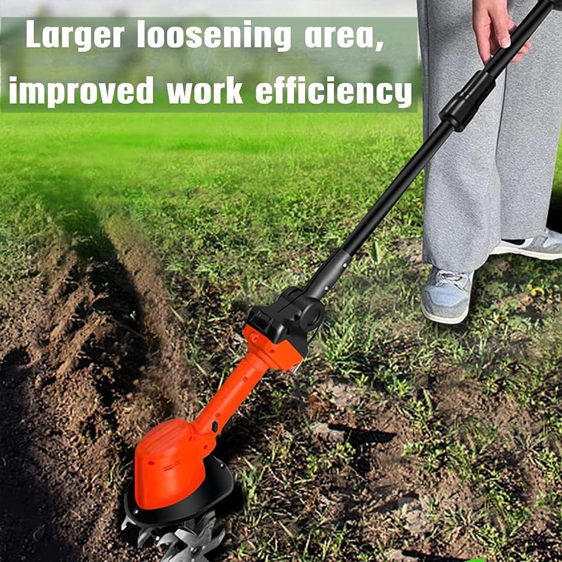 Generic 21V Cordless Mini Tiller Cultivator, Electric Garden Soil Tiller with 4 Steel Tines, Dual 1.5Ah Batteries and Charger (4 in Width) 29s24