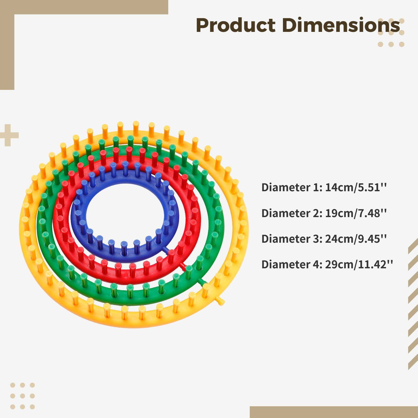 TIFOR Round Knitting Loom Set (4-Piece Circular Knit Tool Kit with Crochet Hook and Needles, Multi-Size) 9w9w4