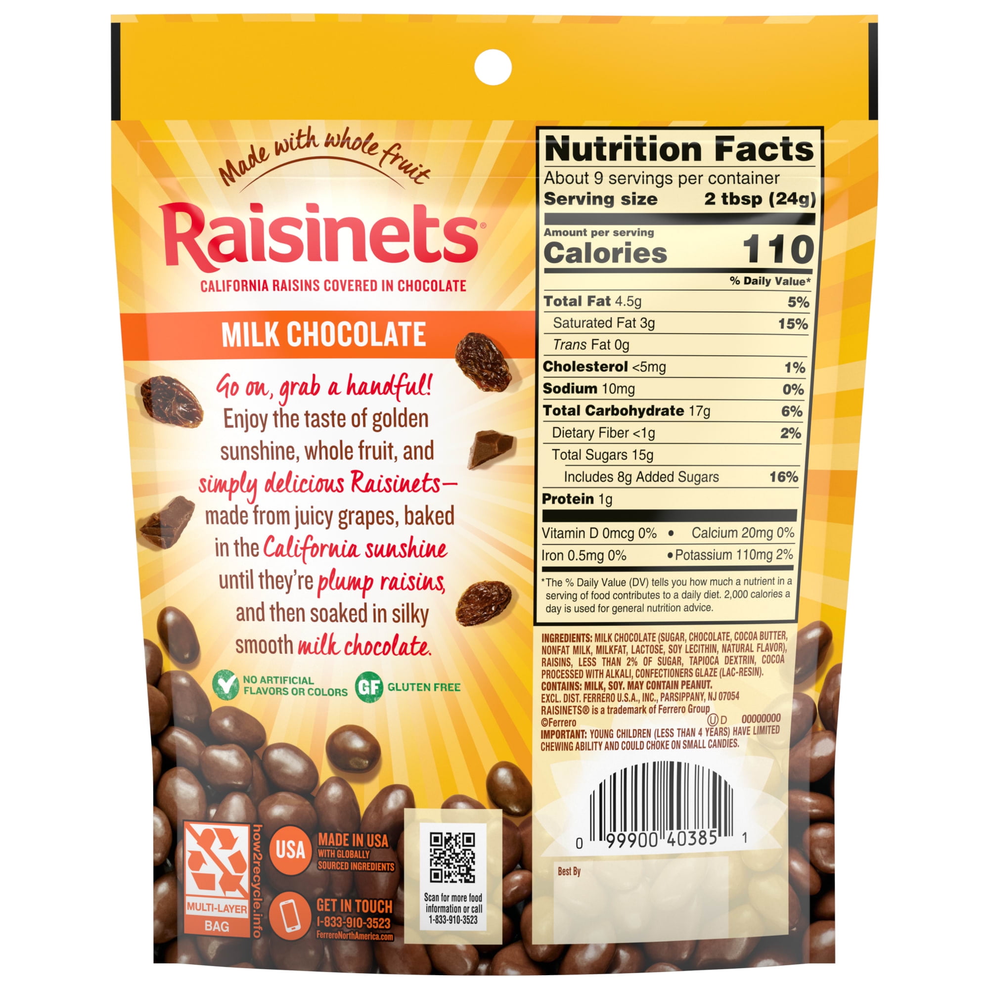 Raisinets Milk Chocolate Covered Raisins, Gluten-Free California Raisin Candy (8.0 oz) xkylh