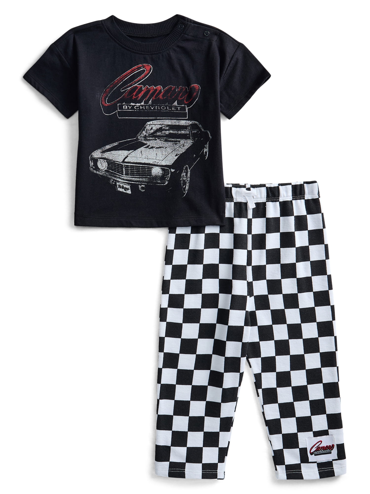 Chevrolet Baby Boys Chevy Camaro Graphic Tee and Checkered Print Pants Set (Multi, 0-24 Months) qqzsk