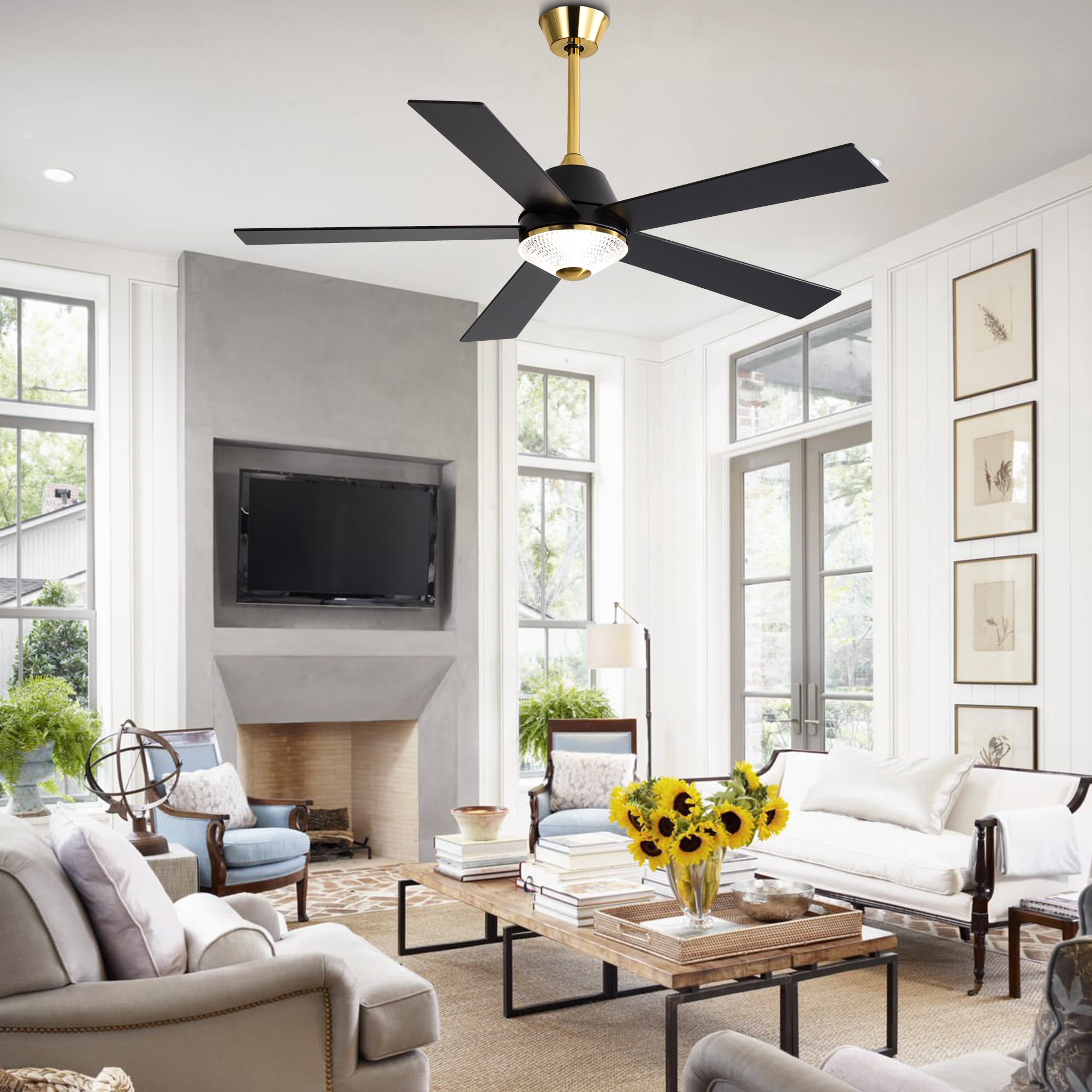 Bella Depot 52 in Modern Ceiling Fan with Light and Remote Control (Black, 52 in) lzs8o
