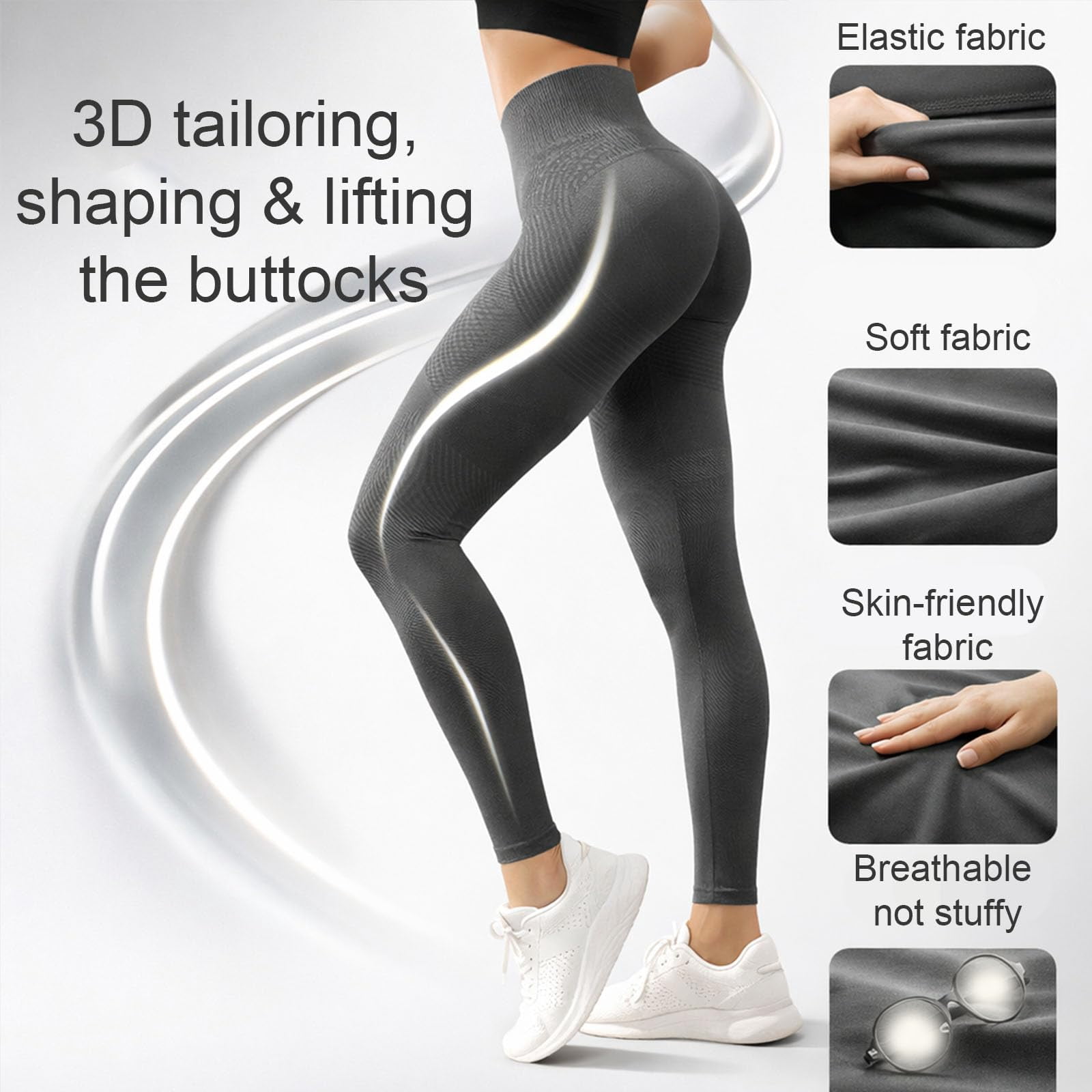 Generic High Waist Sculpting Leggings 3D Seamless Compression Yoga Workout Pants (Grey, S) xcjdy