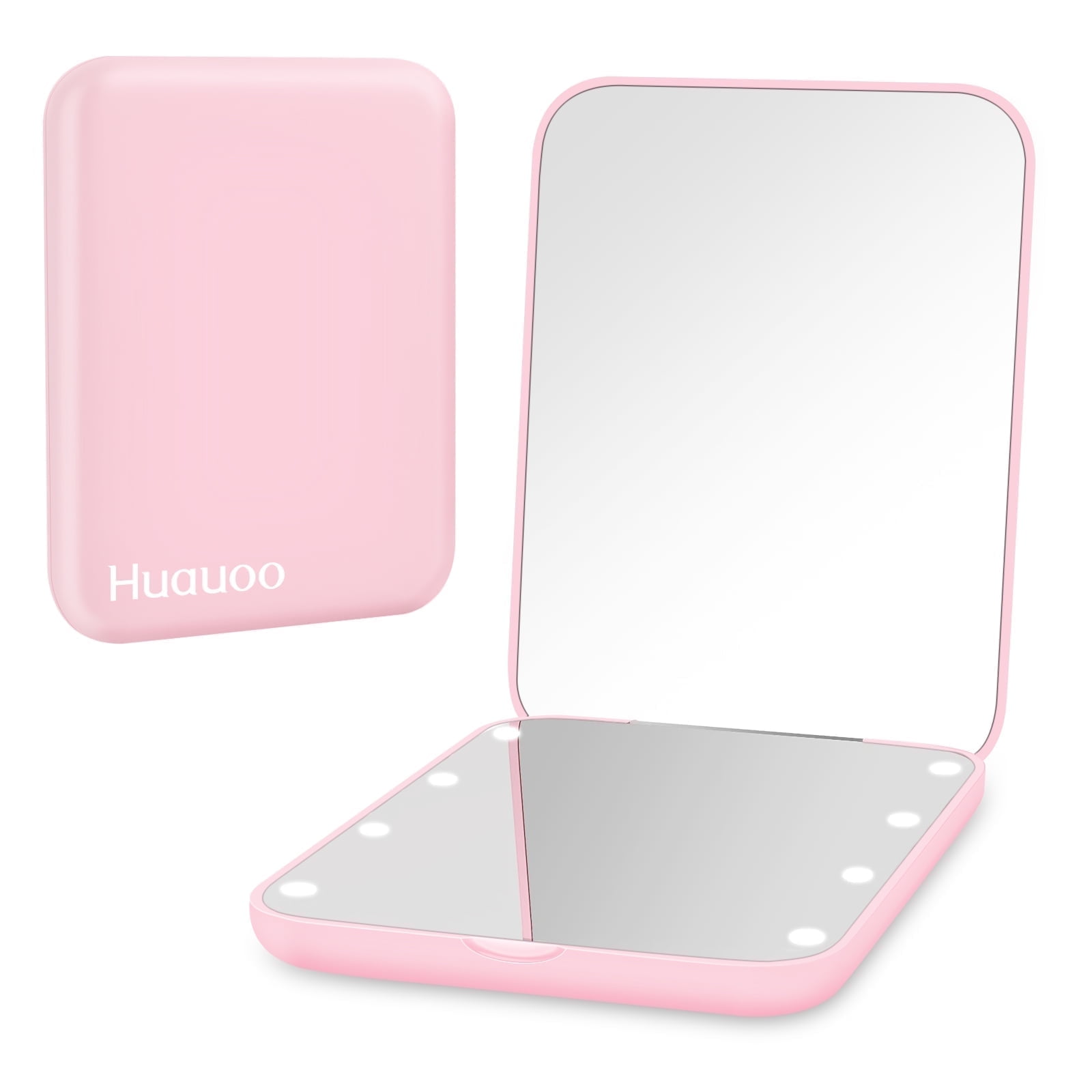 Huauo LED Compact Travel Makeup Mirror, 1X/3X Magnification Portable Pocket Mirror (Pink, 3.5 in) 7nzzc