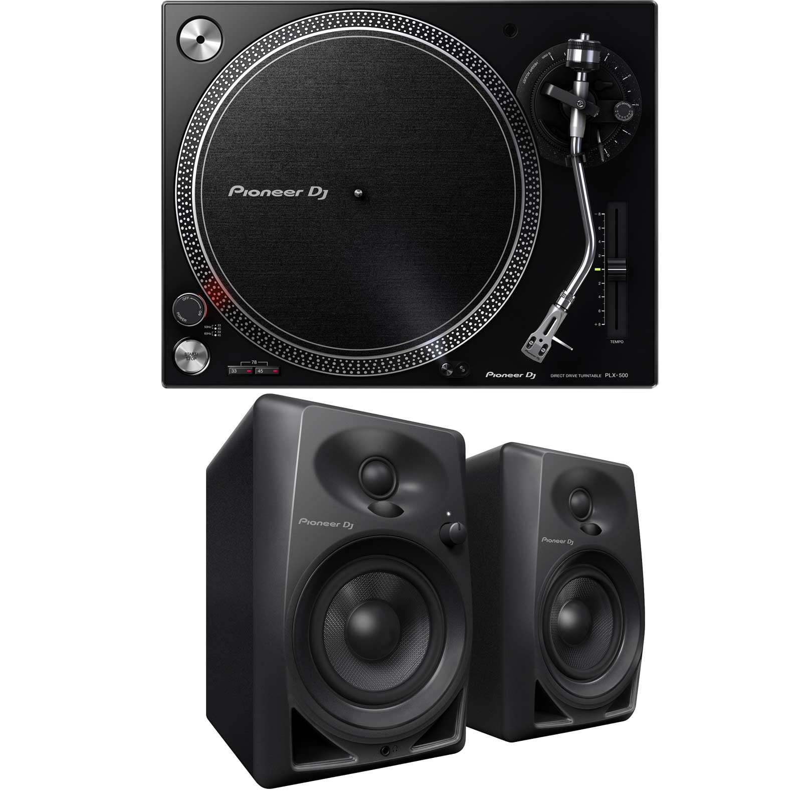 Pioneer PLX-500 Direct Drive Turntable and DM-40D-BT 4 in Desktop Monitor System (Black, 2-Piece Bundle) 9jgvj