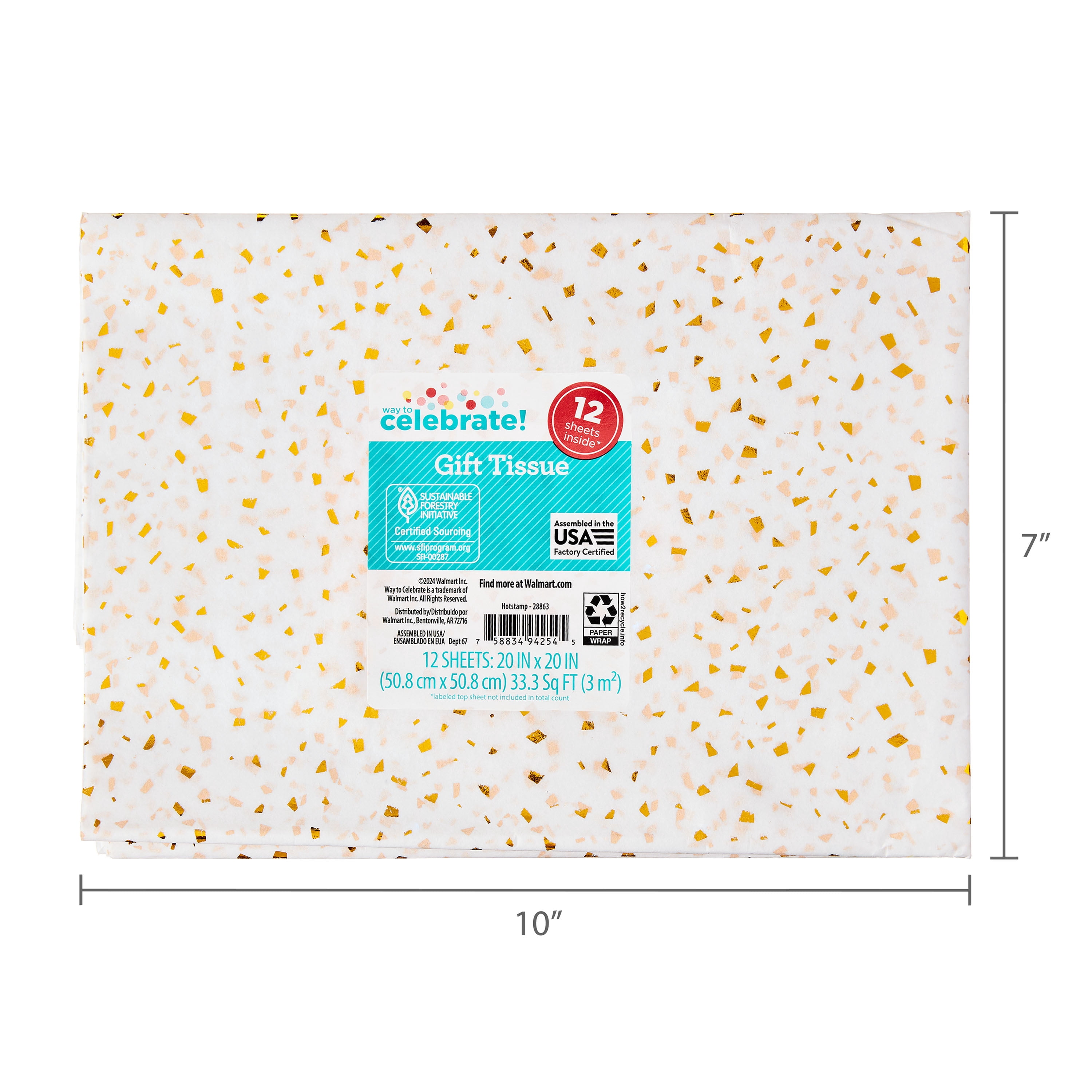 Way To Celebrate Gold Hotstamp Gift Wrap Tissue Paper (Gold, 12 Count, 20 in x 20 in) ex82n