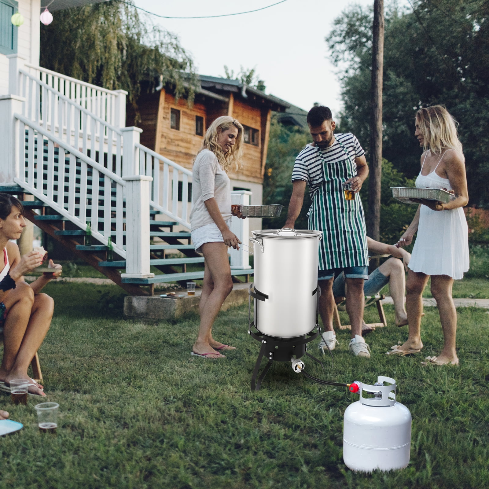 Ktaxon Propane Outdoor Fryer Stainless Steel Turkey Frying and Boiling Pot (Silver, 50 qt) crjb4