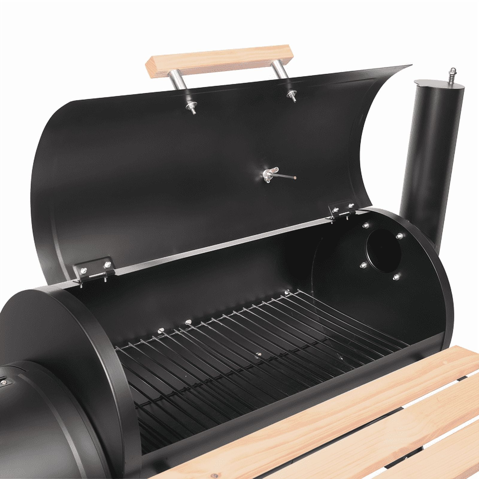 Gundir Charcoal Grill with Offset Smoker, Outdoor BBQ Grill with Thermometer and Adjustable Damper (Black, 44 in) zzc60