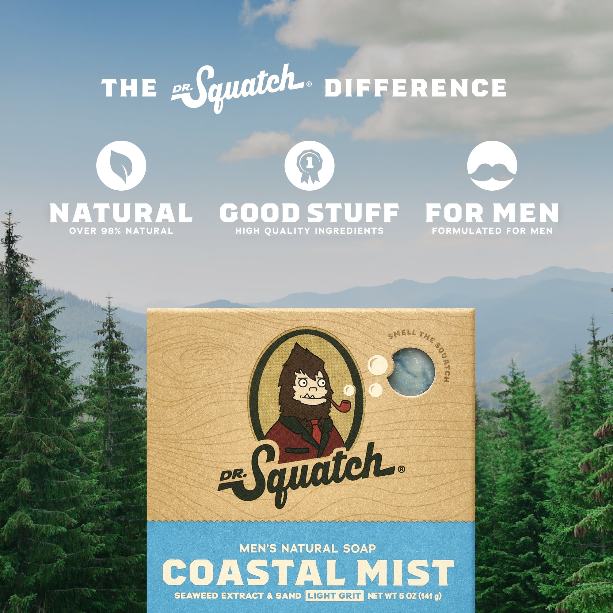 Dr. Squatch Men's Natural Bar Soap, Coastal Mist Scent, Cold Processed (5 oz) 1yn72
