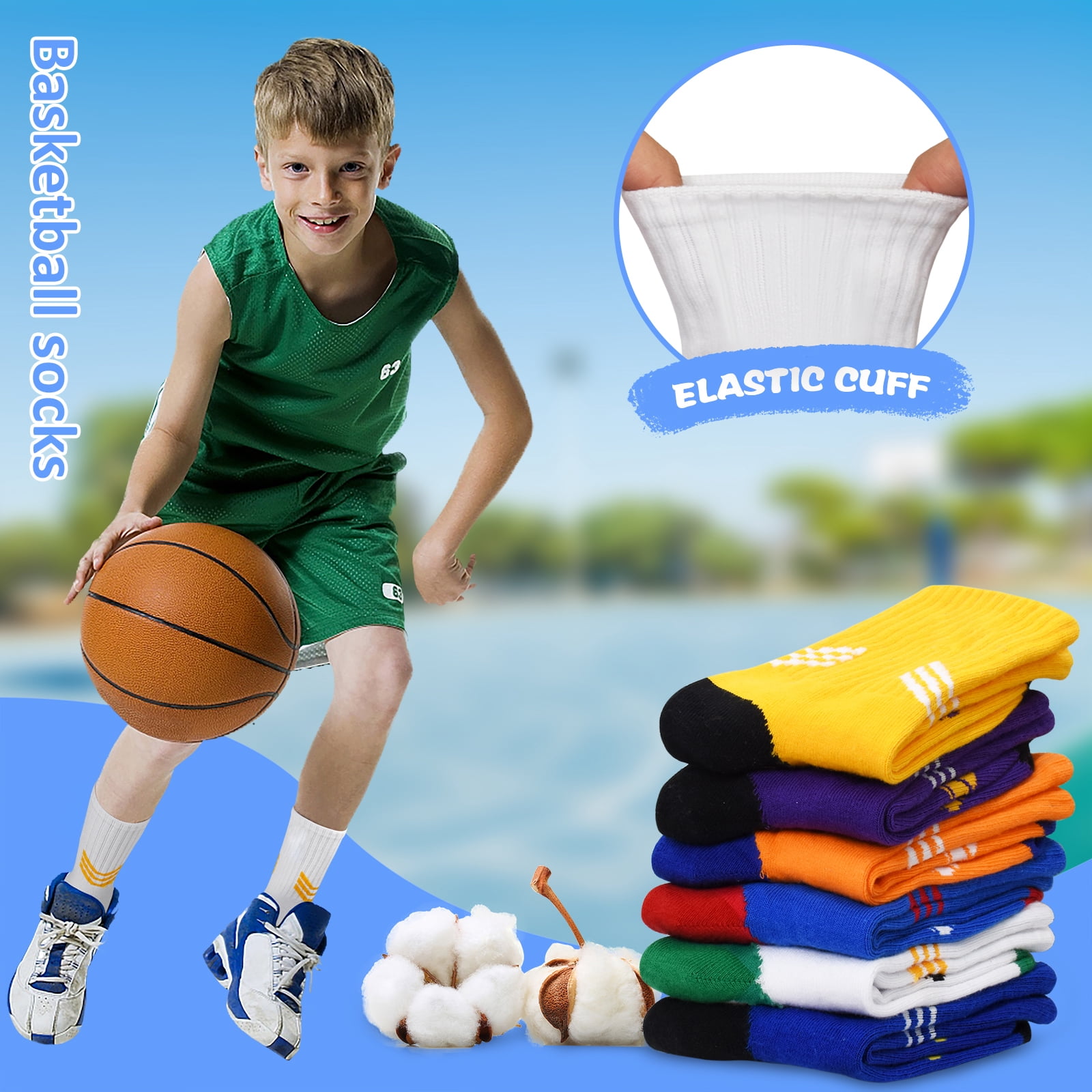 Tphon Kids Athletic Sports Socks Moisture-Wicking Basketball Soccer Crew Socks (Multicolor, 6 Pairs) 1r1qz