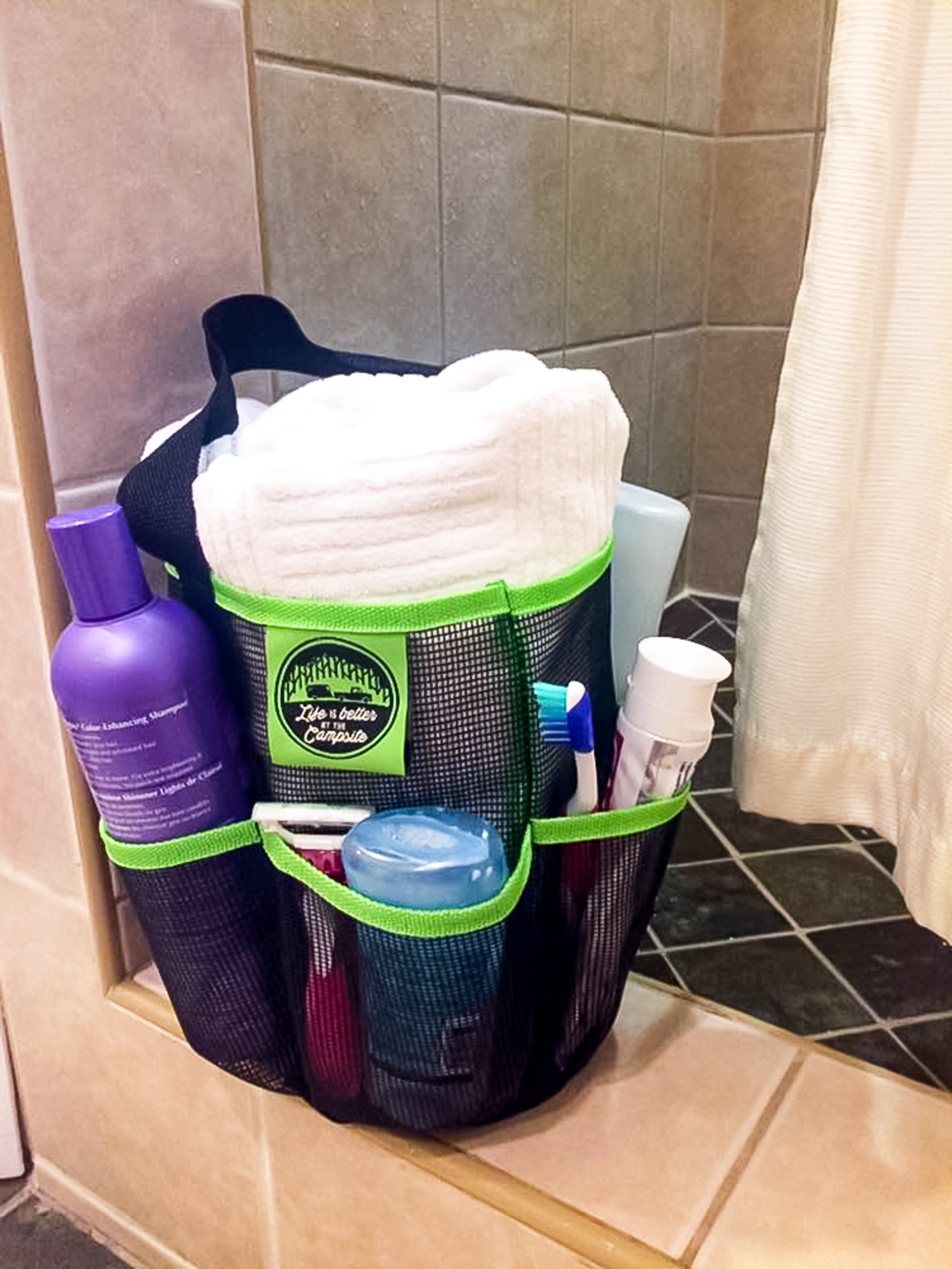 Camco Portable Mesh Shower Caddy with 6 Pockets (Green, 1 Pack) 7mgnr - Image 7
