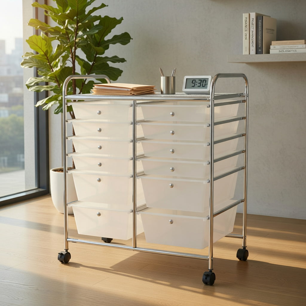 Topcobe 12-Drawer Rolling Storage Organizer Cart with Wheels (White, 12-Drawer) t4bjz