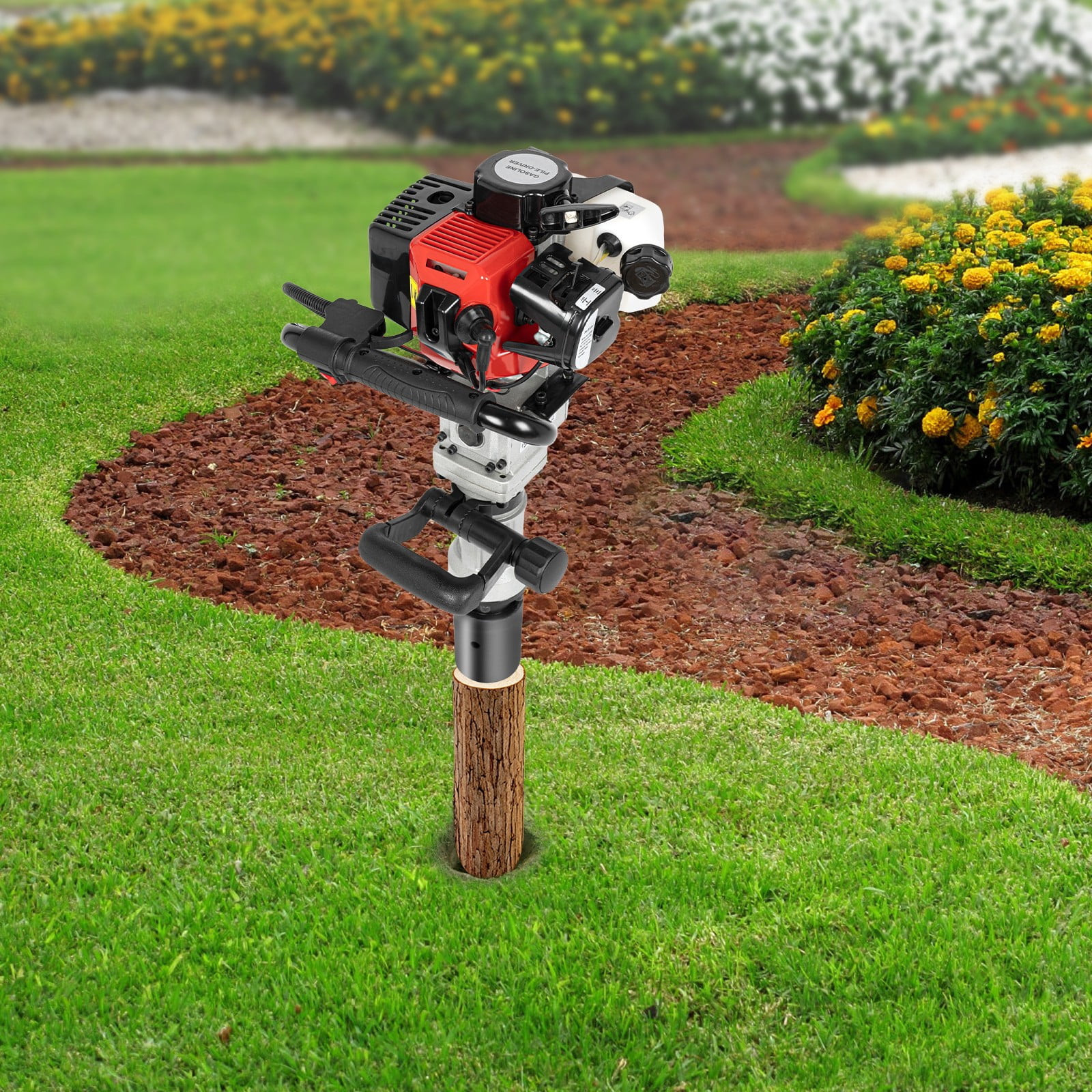 Generic Powered T-Post Pile Driver, 2-Stroke 32.6CC Gasoline Post Pounder with Vibration Dampening (Silver, 32.6CC) m6qm5