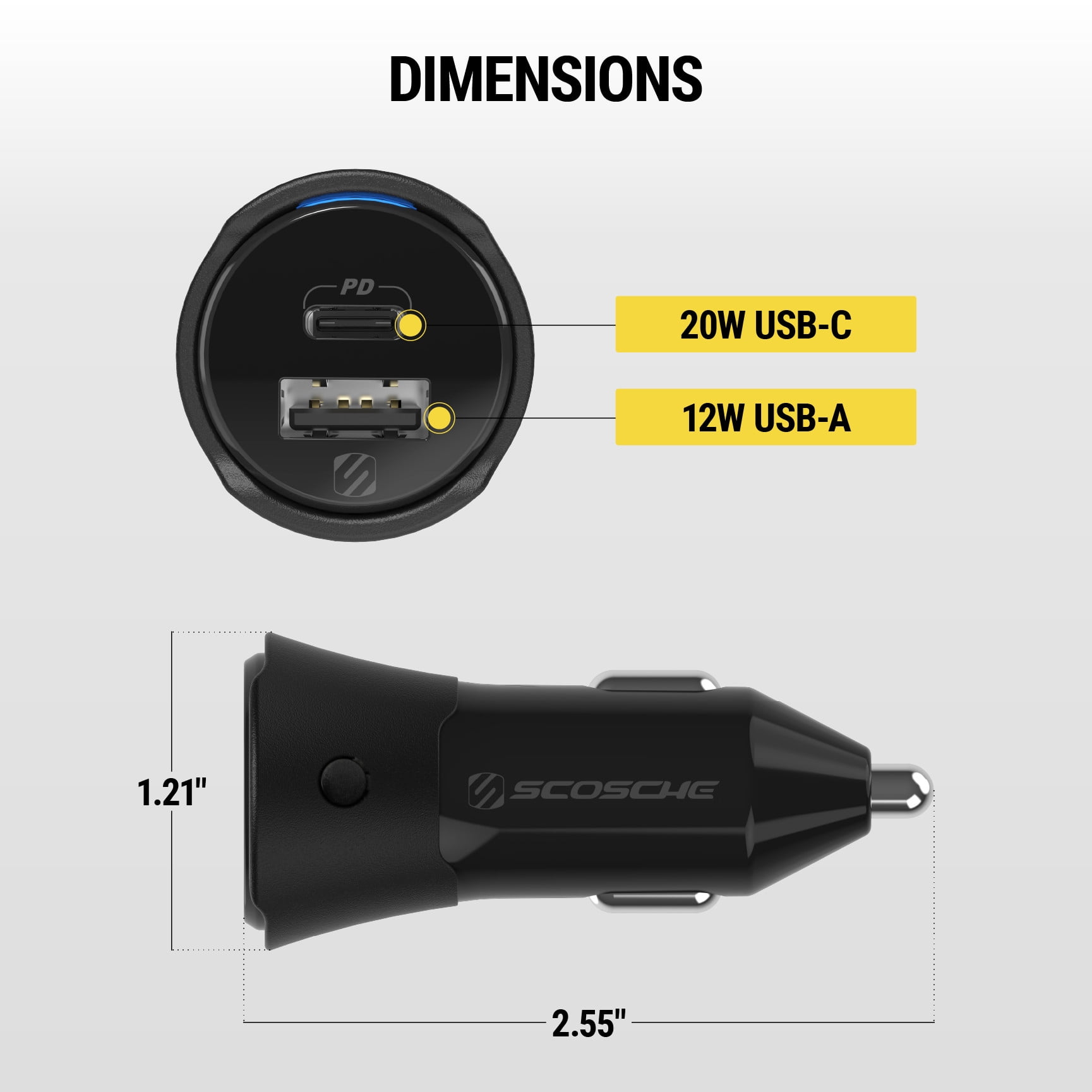 Scosche FoundIt Charge 32W Dual-Port USB-C & USB-A Car Charger with Built-in Locator (Black, 1 Pack) 3x9eg