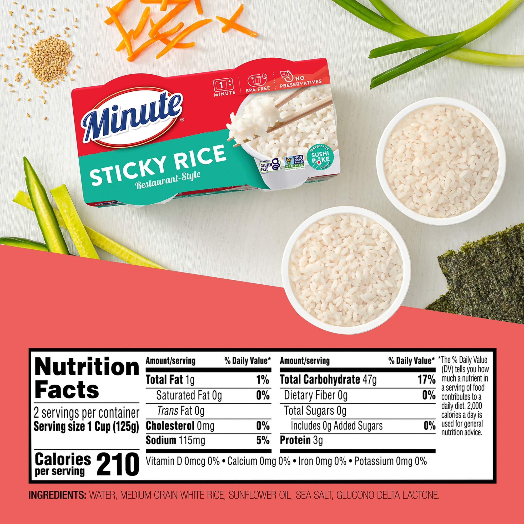 Minute Ready-to-Eat Restaurant-Style Sticky Rice, Microwaveable Rice Cups (White, 8.8 oz Total) p7x2b