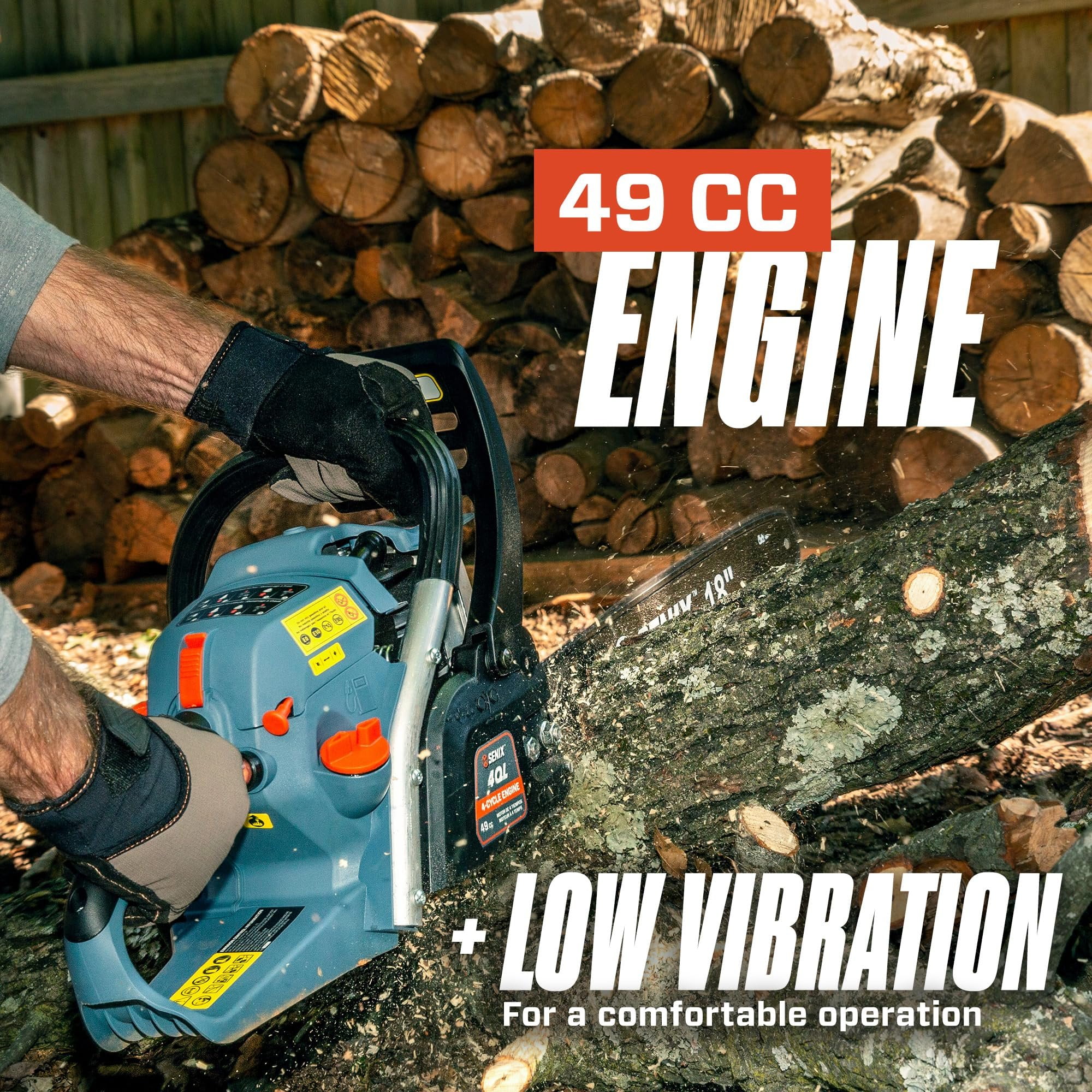 Senix 4QL Gas Chainsaw, 49cc 4-Cycle Engine with 18-in Oregon Bar and Chain (18 in) lkub7