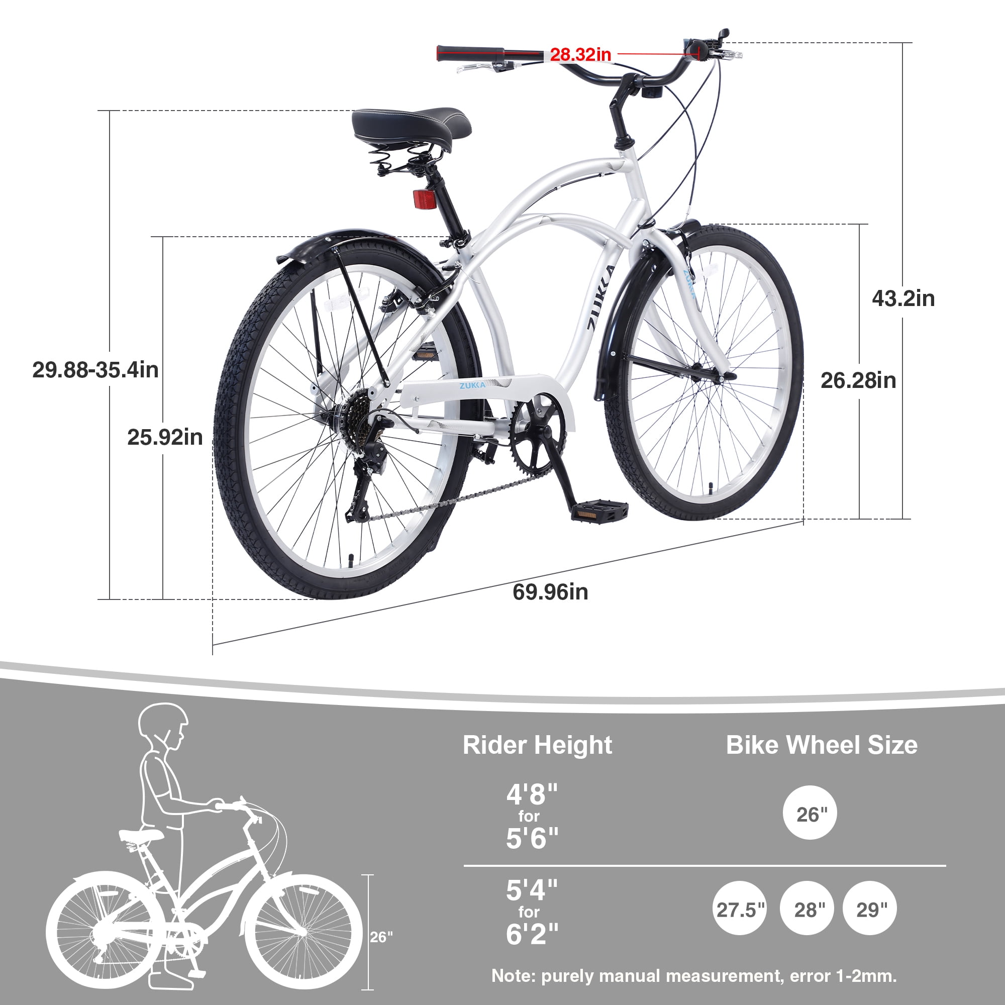 Babyfun Men's Beach Cruiser Bike 7-Speed Bicycle (Silver, 26 in) 94eds