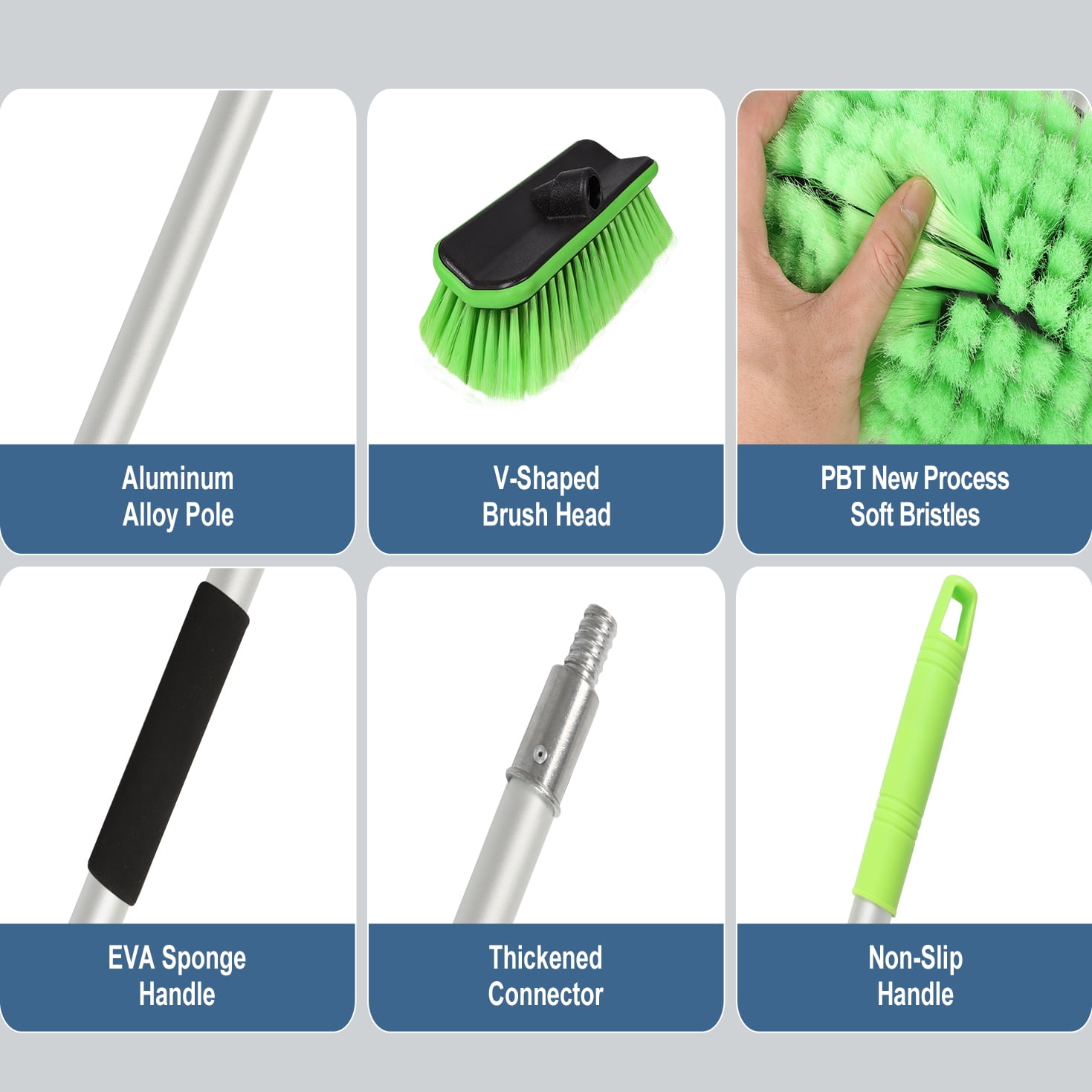 Nicecastle V-Shaped Car Wash Brush with Long Handle, Scratch-Free PBT Bristles for SUV, RV, and Truck (Green, 59 in) cg1kb