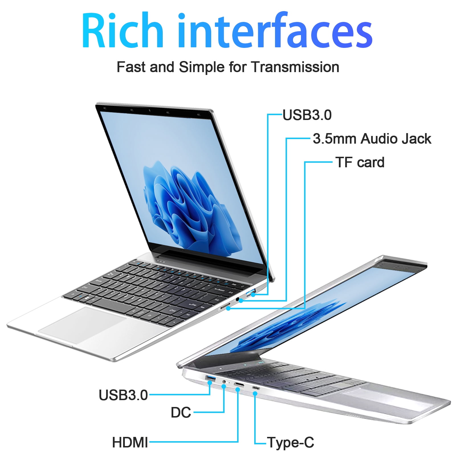 TEMLICOLO 15.6 in Laptop Windows 11 Pro Intel Celeron 8GB RAM 256GB SSD Full HD IPS Display (Silver, 15.6 in) 97p24