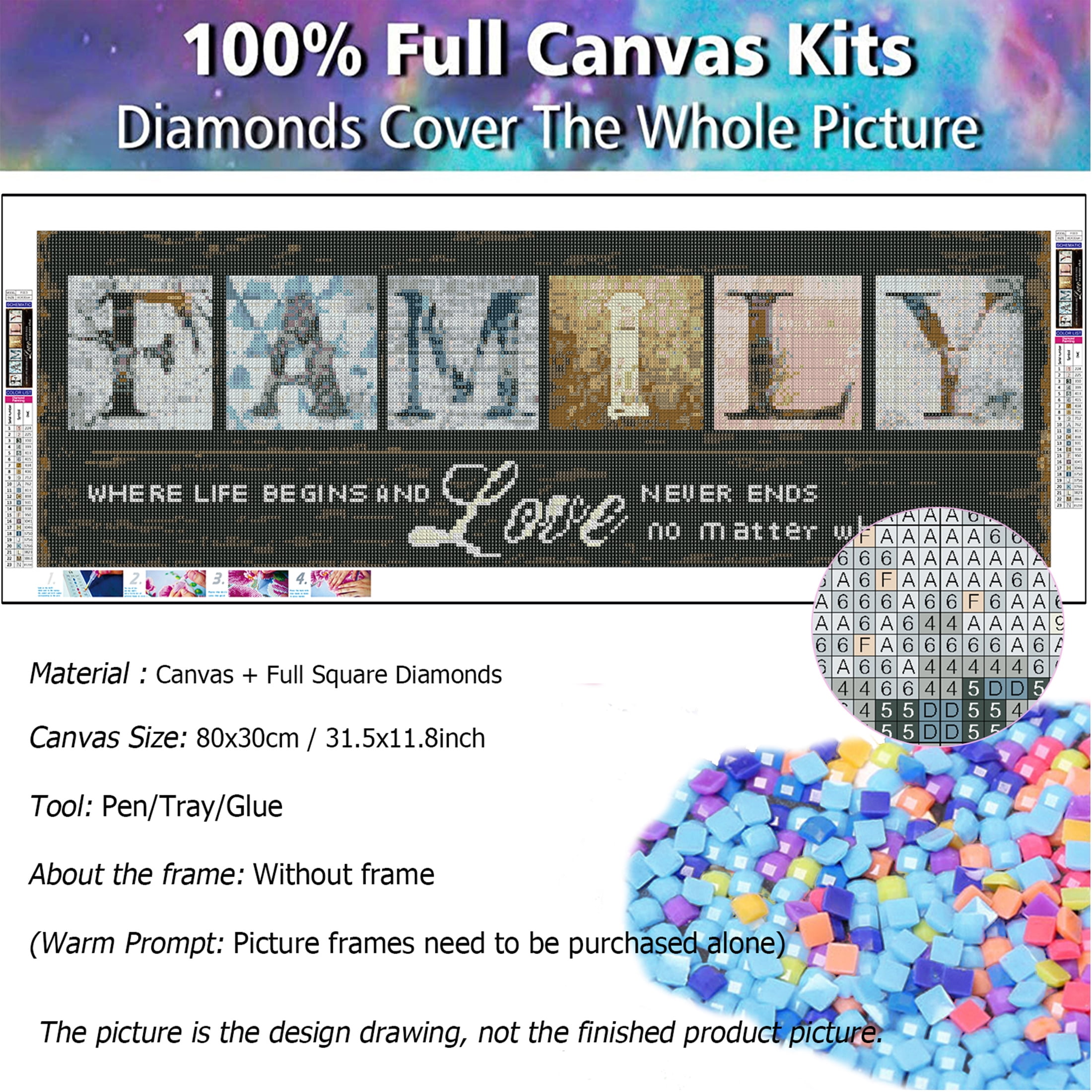 YALKIN Full Square Diamond Painting Kit for Adults (31.5 in x 11.8 in) h9fgi