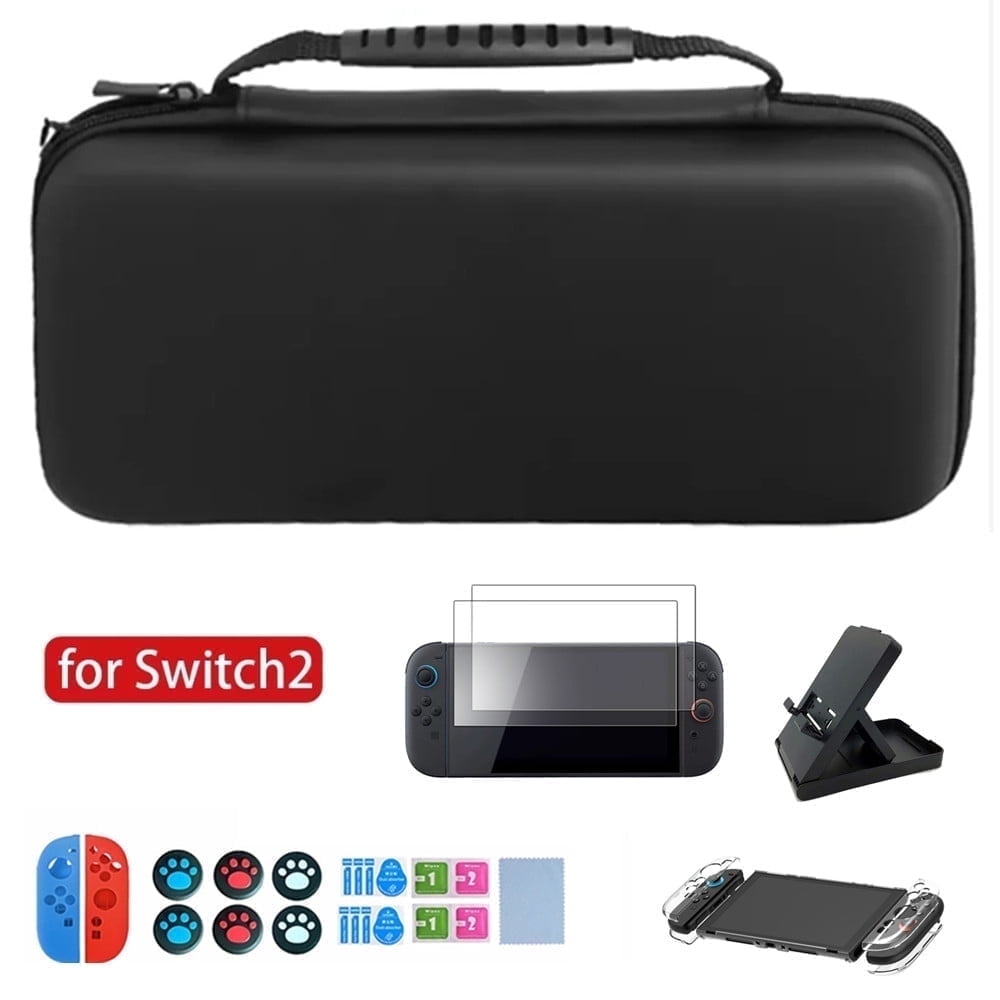 UHM Carrying Case Kit for Switch 2 (2025) with Screen Protector and Game Storage (Black, 1 Pack) mr1bb