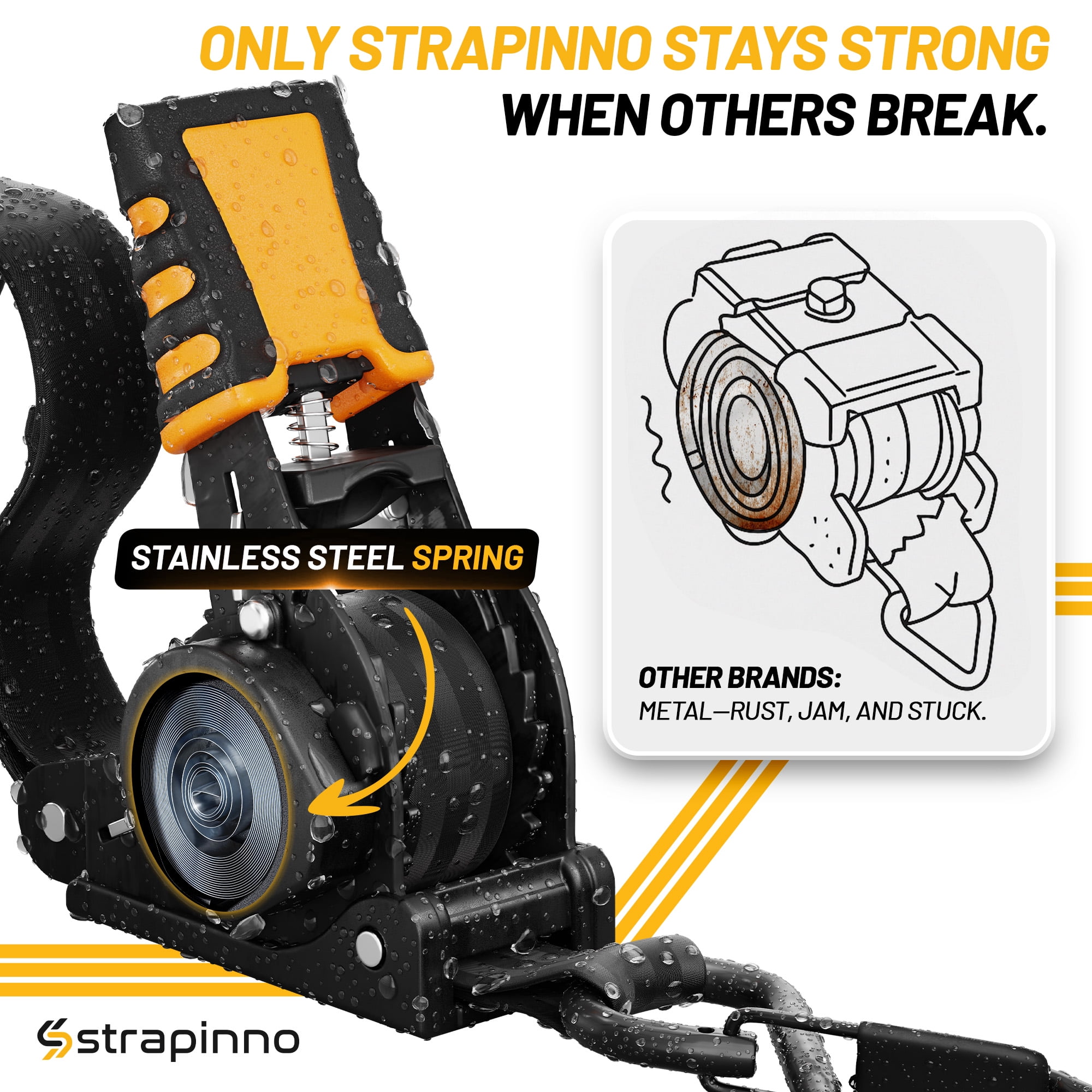 Strapinno Retractable Ratchet Straps with Rubber-Coated Handles and S-Hooks, Heavy-Duty Cargo Tie-Downs for Motorcycles and Bikes (Black, 4 Pack, 1 in x 10 ft) bz8oz
