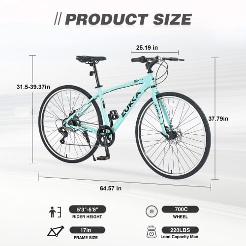 Aezusy 7-Speed Hybrid Road Bike, Lightweight Aluminum Alloy Frame, 700C Wheels (Green, Fits Riders 5'3"-5'8") 8m90f
