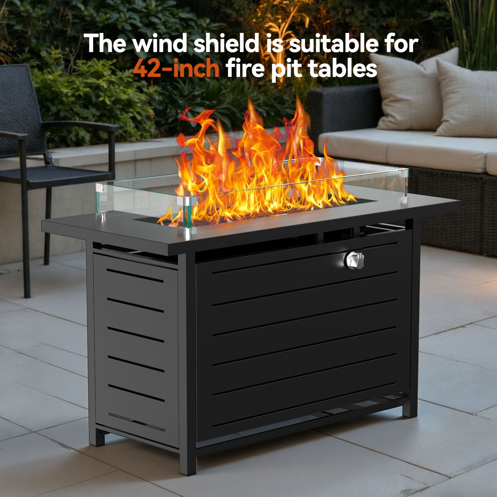 Philergo Rectangle Tempered Glass Fire Pit Wind Guard (Clear, 31.3 in x 13.58 in) aixs3