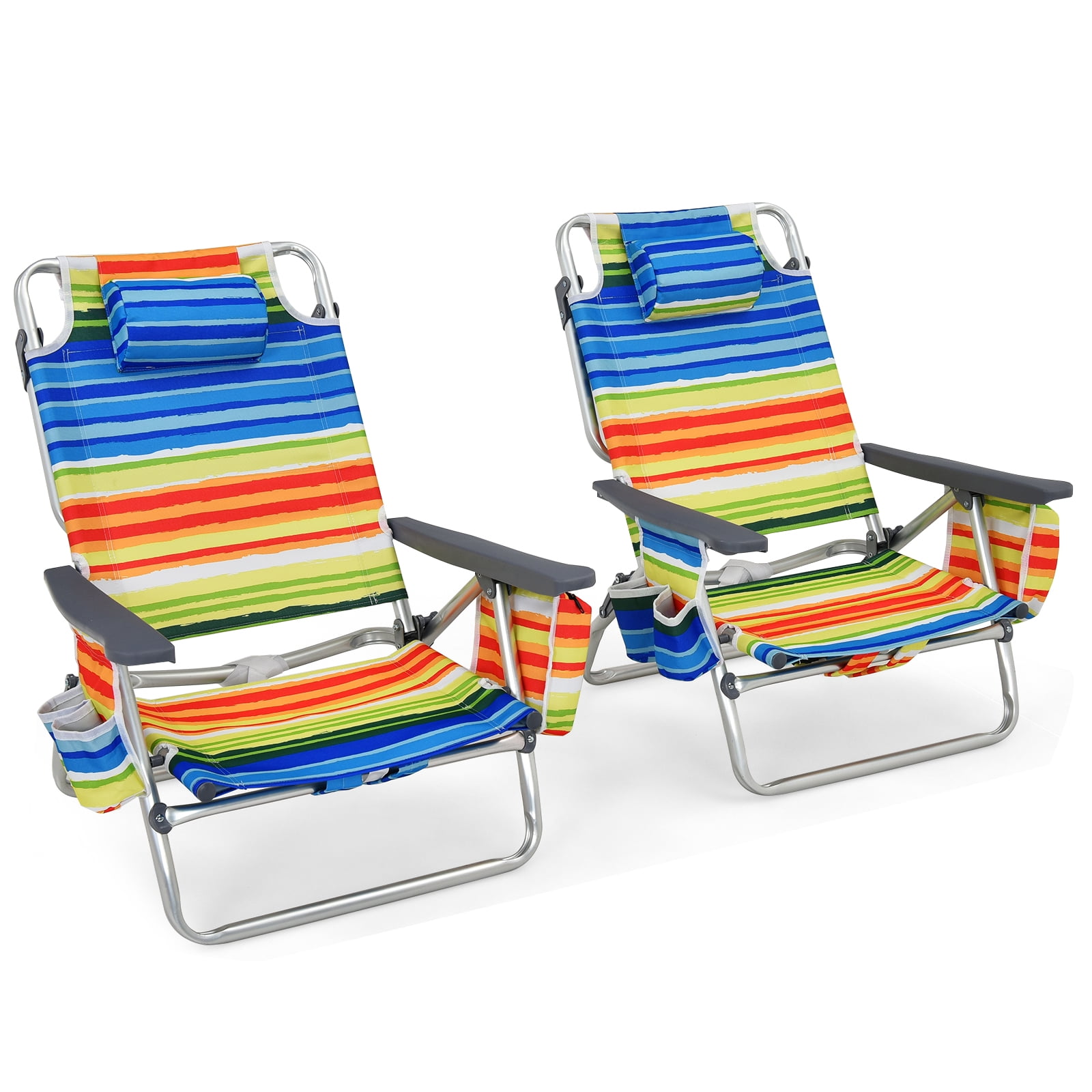 Patiojoy 2-Pack Folding Beach Chair with Cup Holder and Headrest (Yellow, 2-Pack) hpgy0
