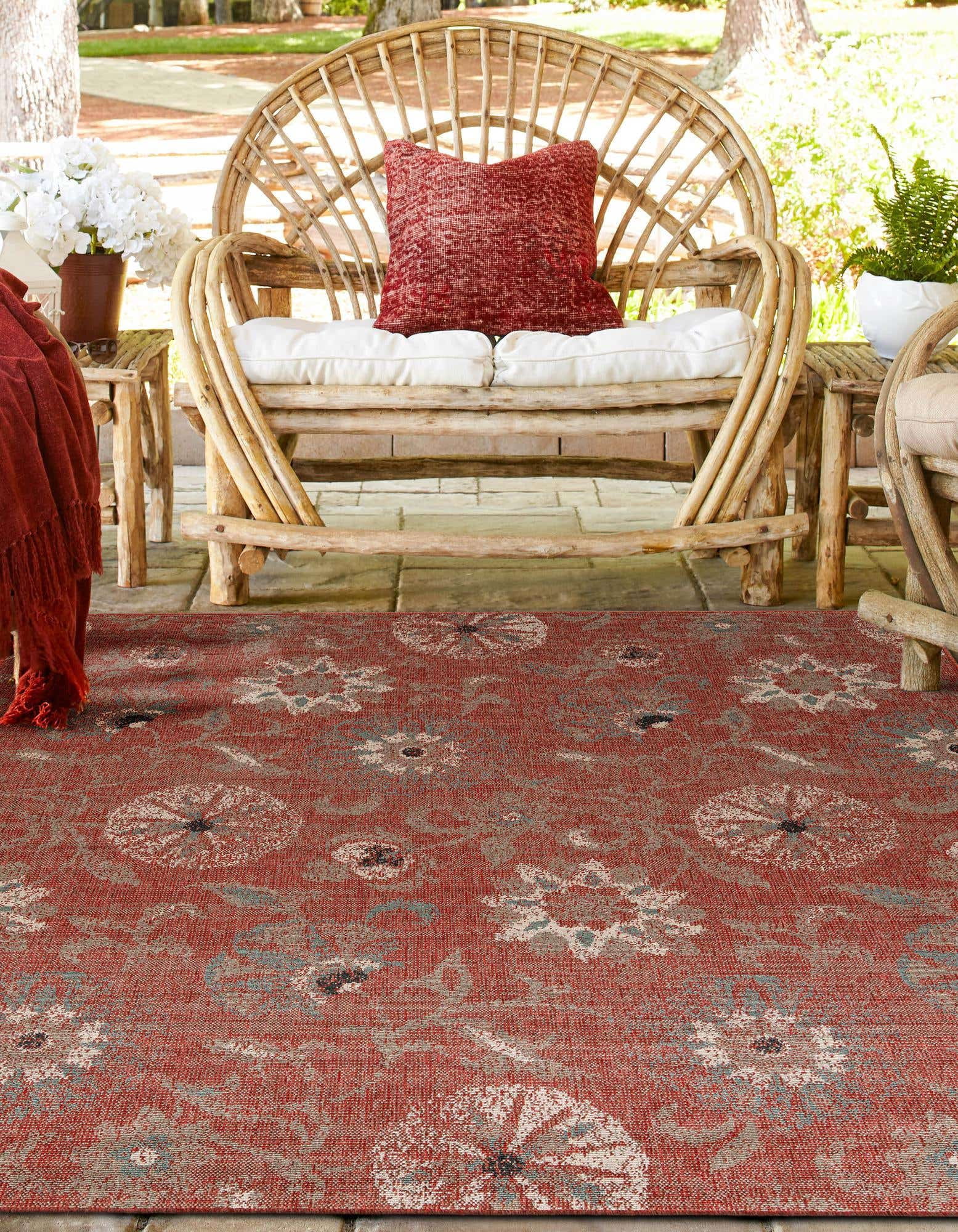 Unique Loom Outdoor Botanical Area Rug, Fern Pattern (Terracotta/Ivory, 7 ft 10 in Square) n5cwc