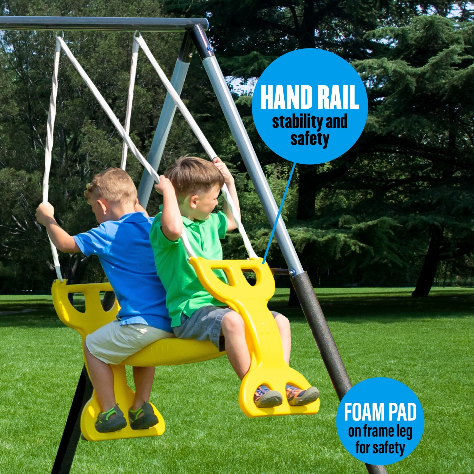 XDP Recreation Rising Sun Metal Swing Set with Slide, Seesaw, and Glider (Yellow, 10-Child Capacity) 1zow3