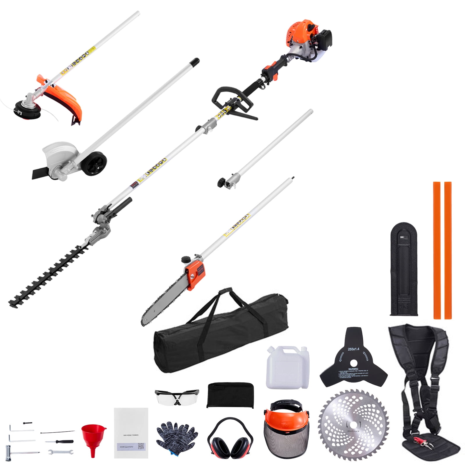 KFFKFF 6-in-1 Gas-Powered Multi-Functional Garden Tool Set, Hedge Trimmer with Extension Pole (1 Kit) j42sh