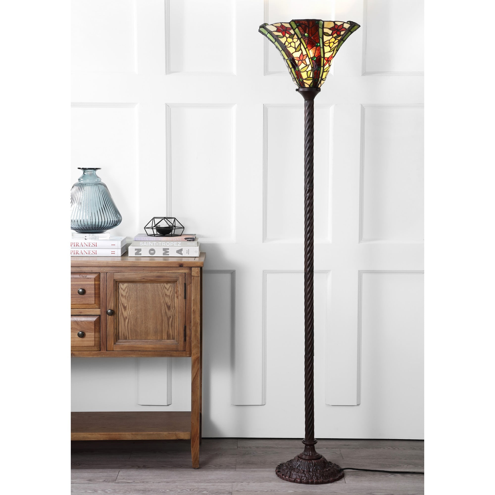 JONATHAN Y Williams Tiffany-Style Torchiere Floor Lamp (Bronze, 71 in) np3wi