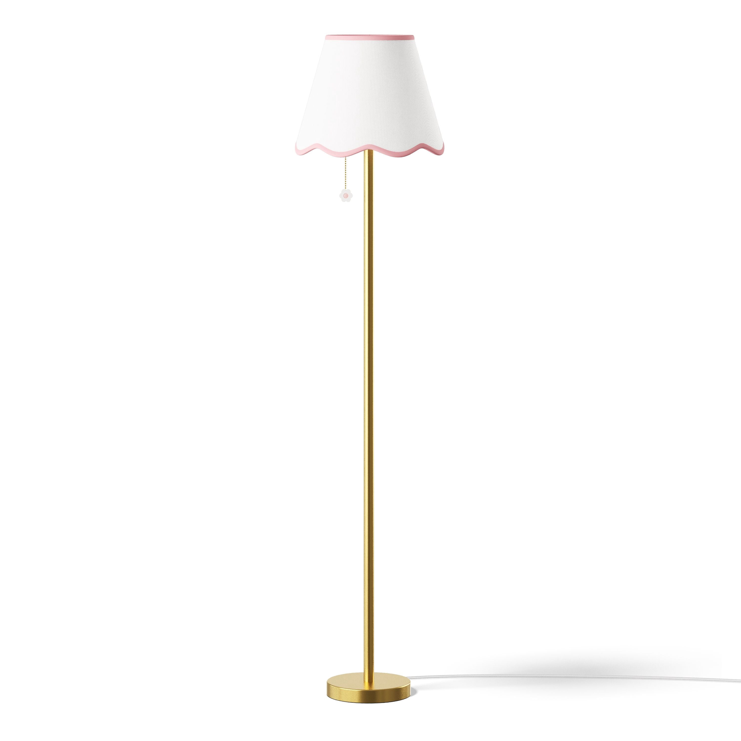 Mainstays Kids Daisy Floor Lamp with White Scalloped Shade (Antique Brass, 58 in) 4cus5