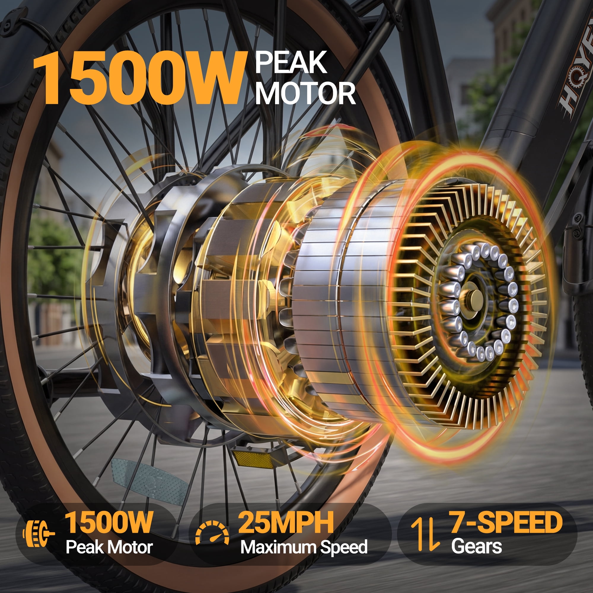 HQYEX HQ26 Electric Bike, 1500W Brushless Motor, 48V 11AH Removable Battery, 7-Speed City Commuter (Black, 26 in) l87uo