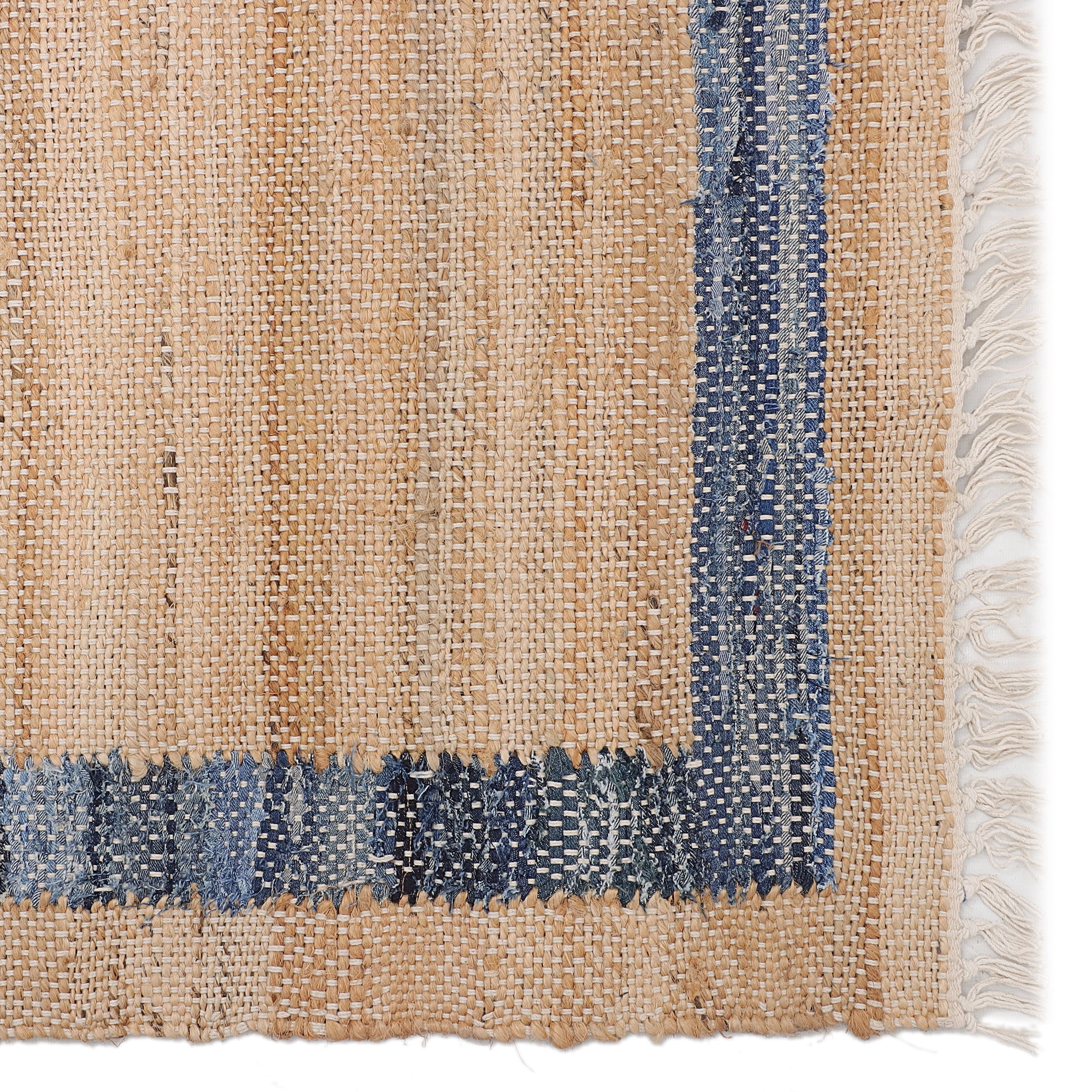 The Pioneer Woman Denim Jute Accent Rug, Rustic Organic Woven Floor Mat (Blue Border, 30 in x 46 in) g4n7f