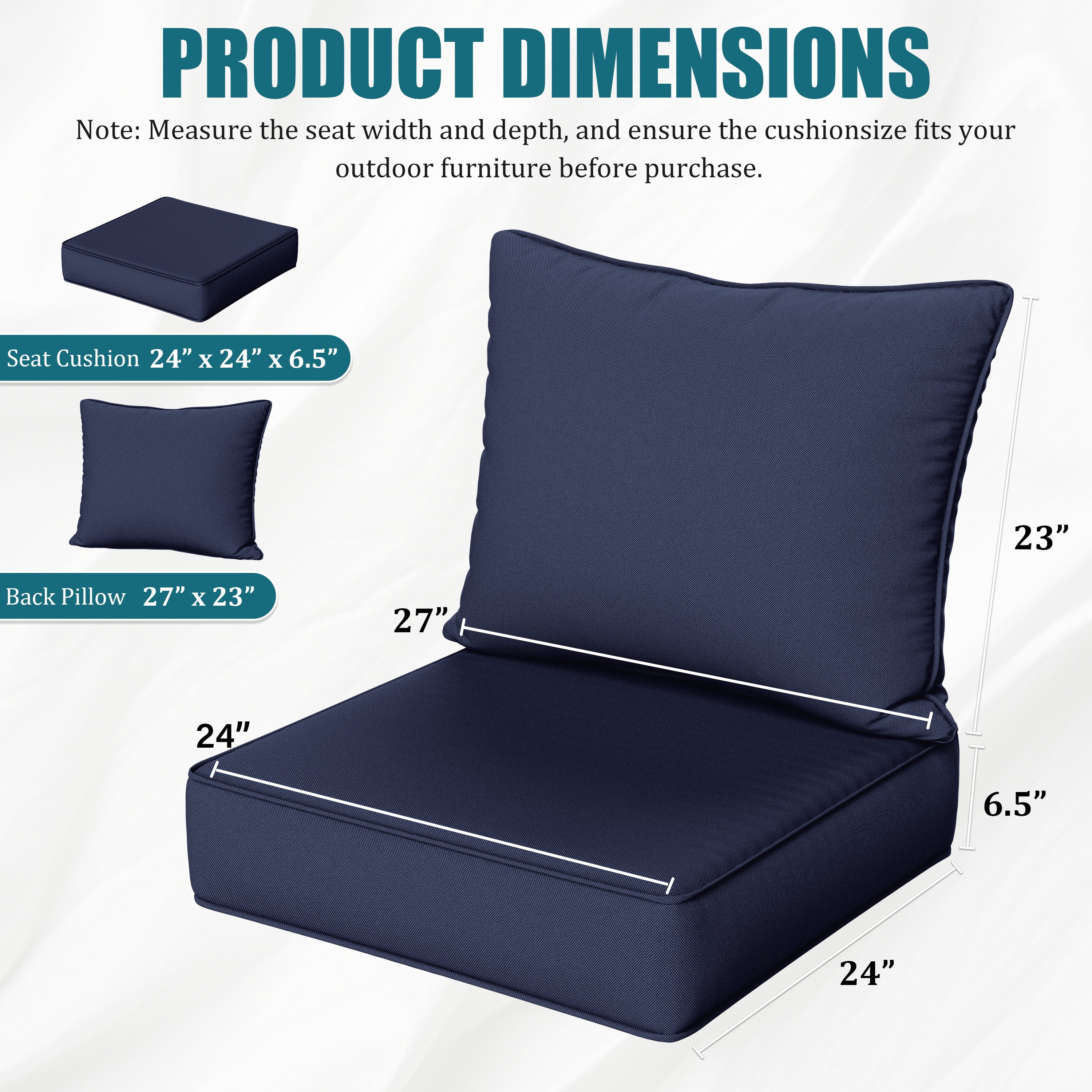 Kimunuk Outdoor Deep Seat Cushion Set, Patio Furniture Replacement Cushions for Sofa Couch (Navy, 24 in x 24 in x 6.5 in) wf78i