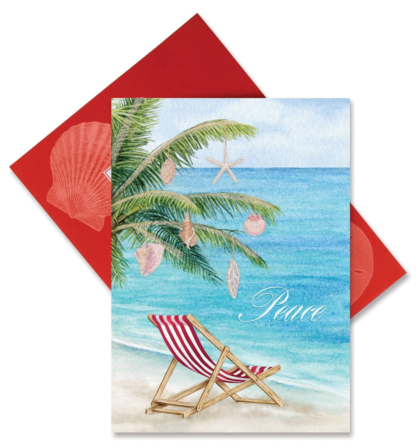 Cape Shore Coastal Seashells on Palm Tree Holiday Greeting Cards (16 Count, 7 in x 5 in) gdkz0