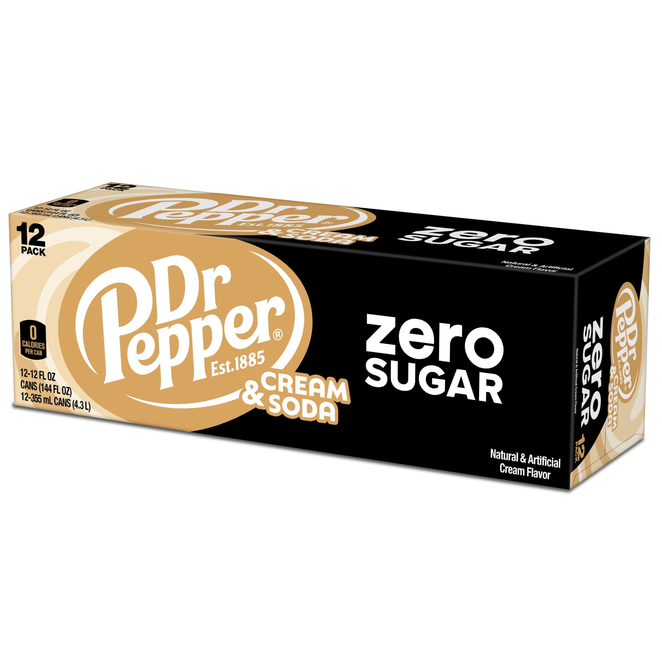 Dr. Pepper Zero Sugar Cream Soda, Refreshing Carbonated Beverage (12 fl oz, 12 Pack) cb012